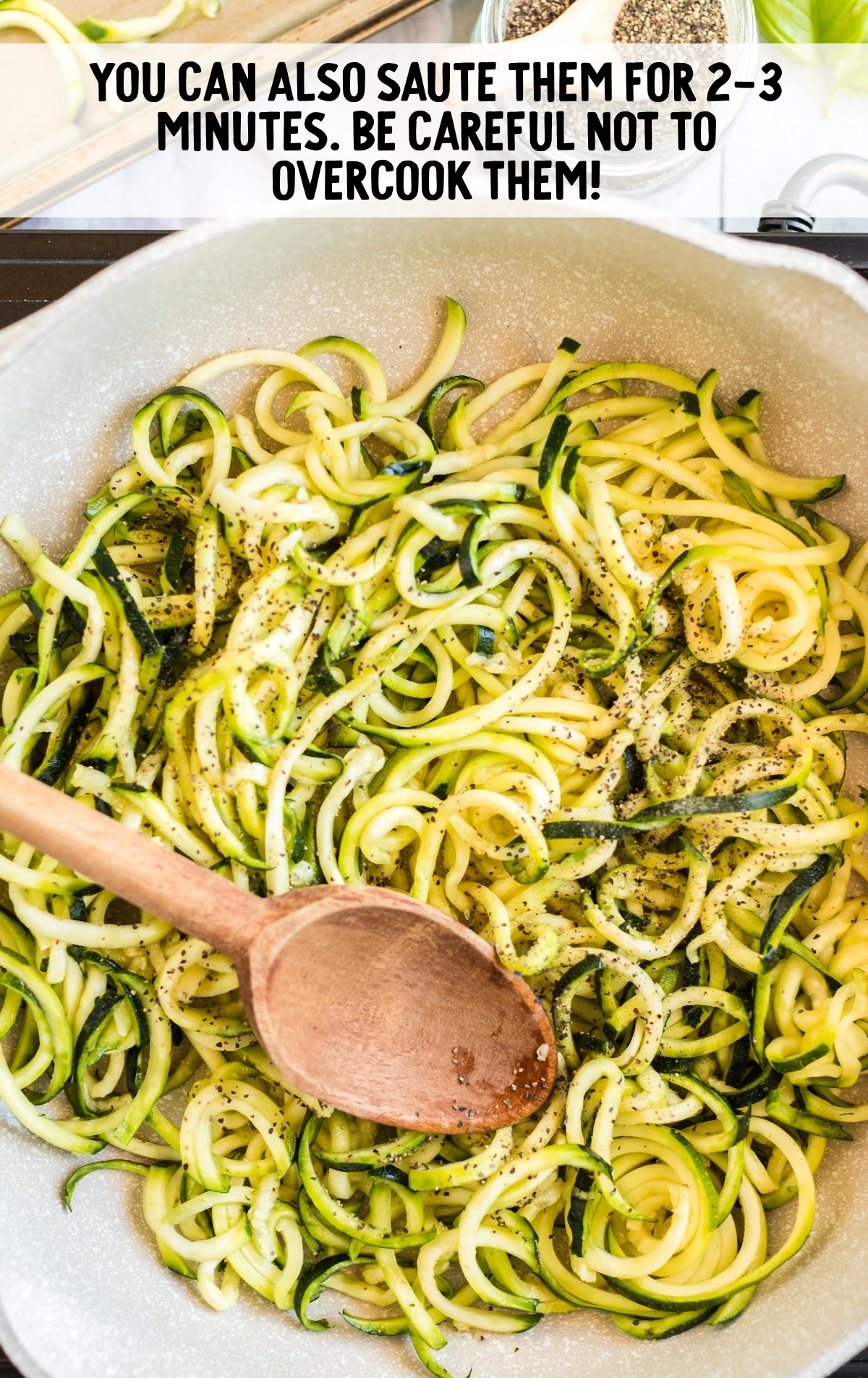 Zucchini Noodles sautéed in a skillet