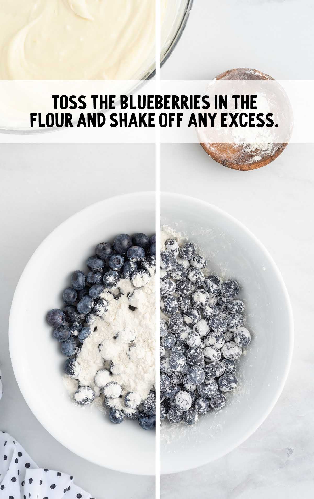 blueberries tossed in the flour in a bowl
