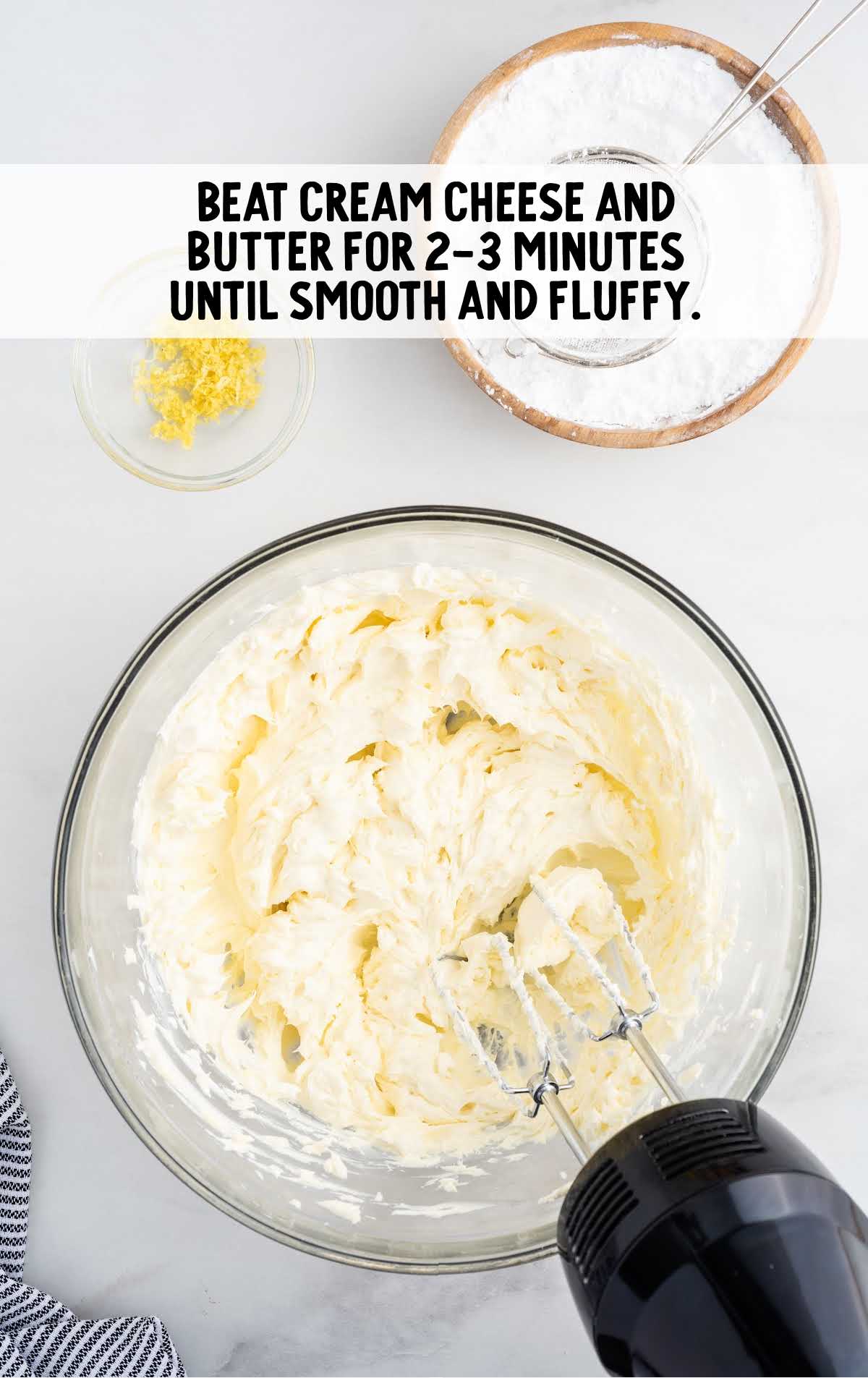 cream cheese and butter blended in a bowl
