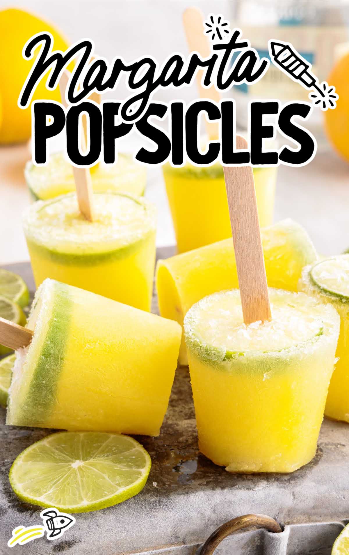 close up shot of Margarita Popsicles with slices of lime