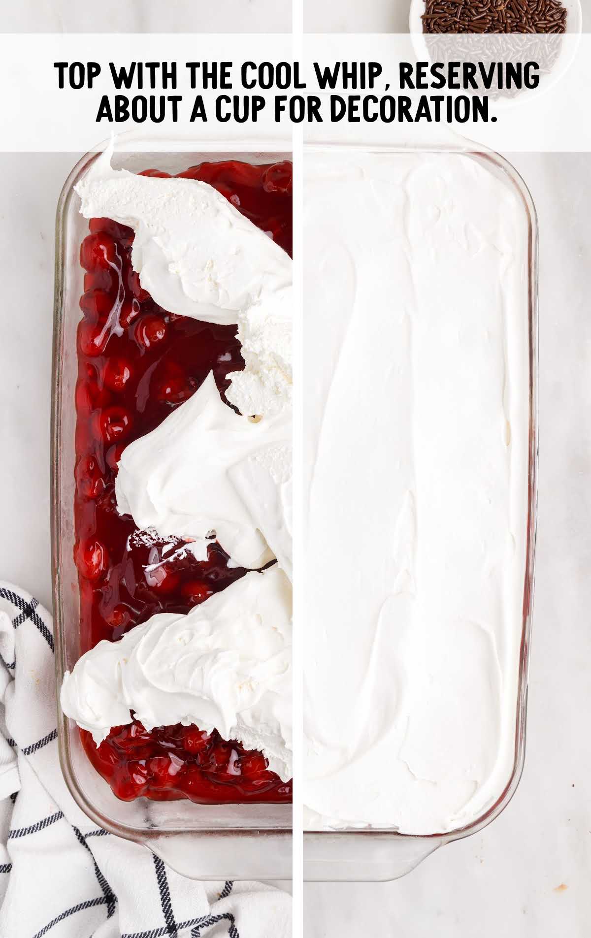 pie filling with cool whip in a baking dish