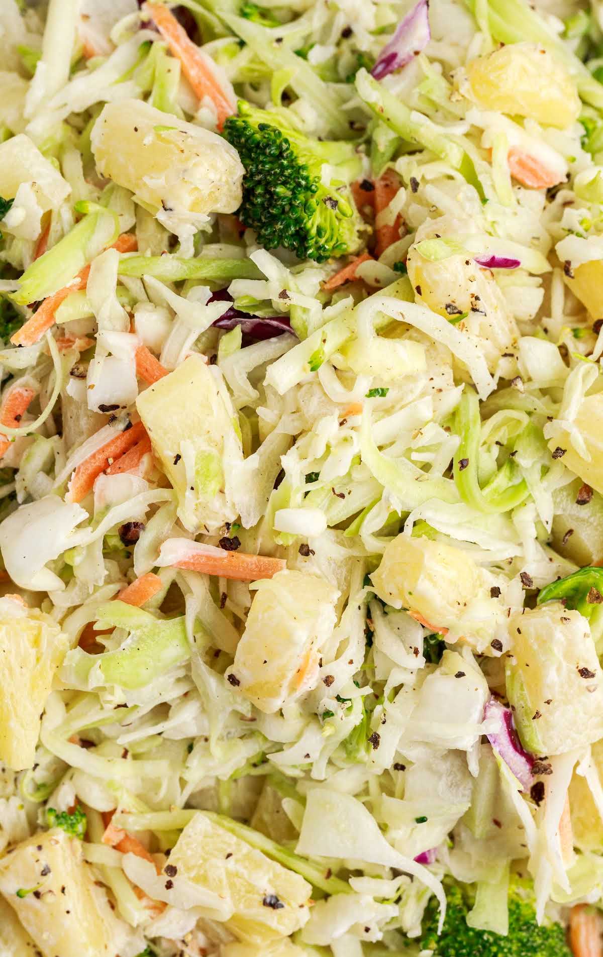 close up shot of pineapple coleslaw