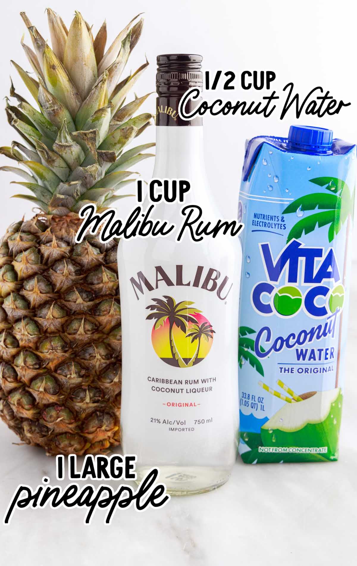 Pineapple Spears in Malibu Rum raw ingredients that are labeled
