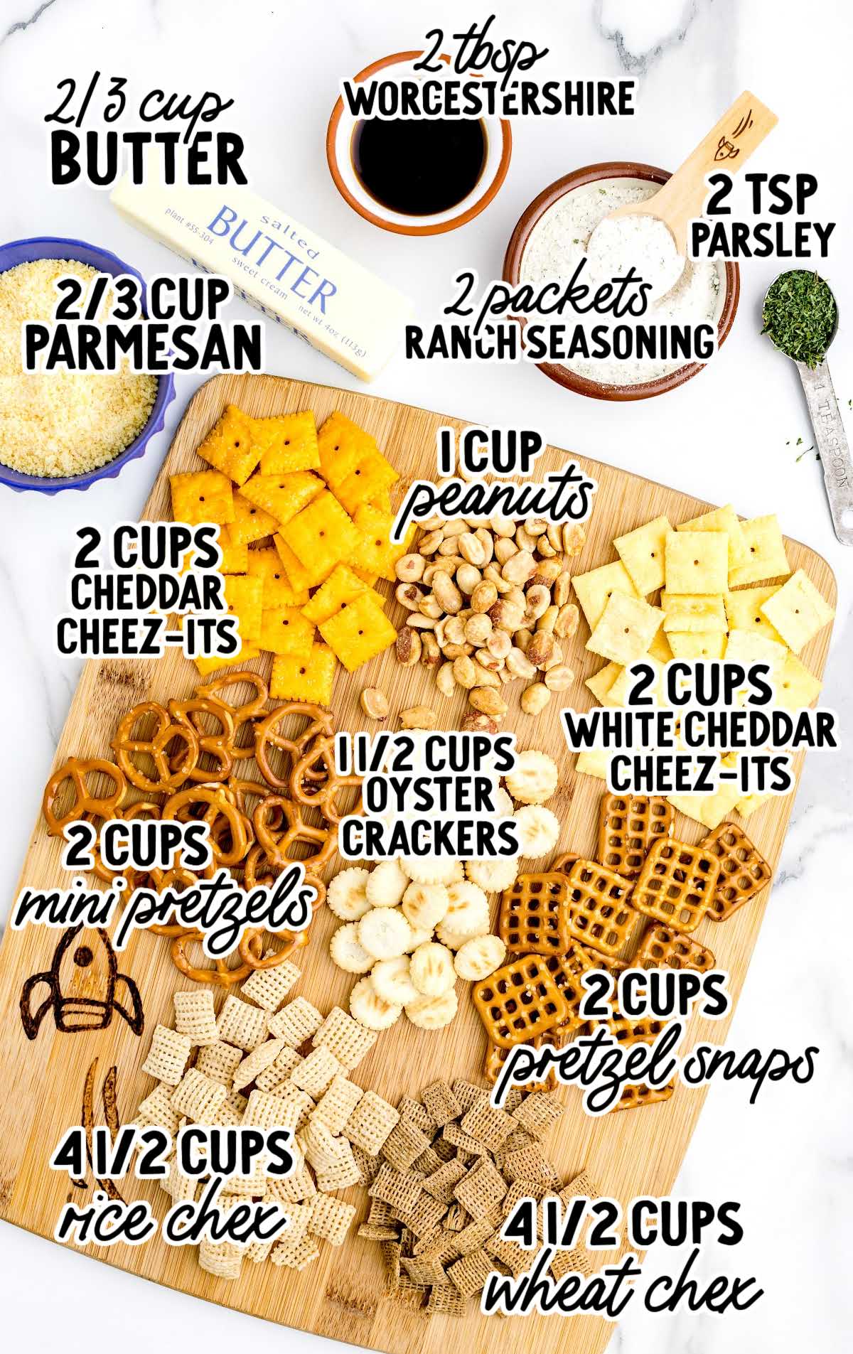 Ranch Chex Mix raw ingredients that are labeled