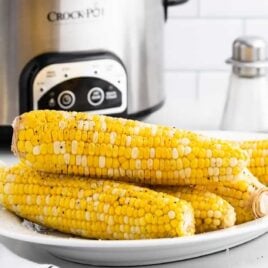 close up shot of Slow Cooker Corn on the Cob on a plate