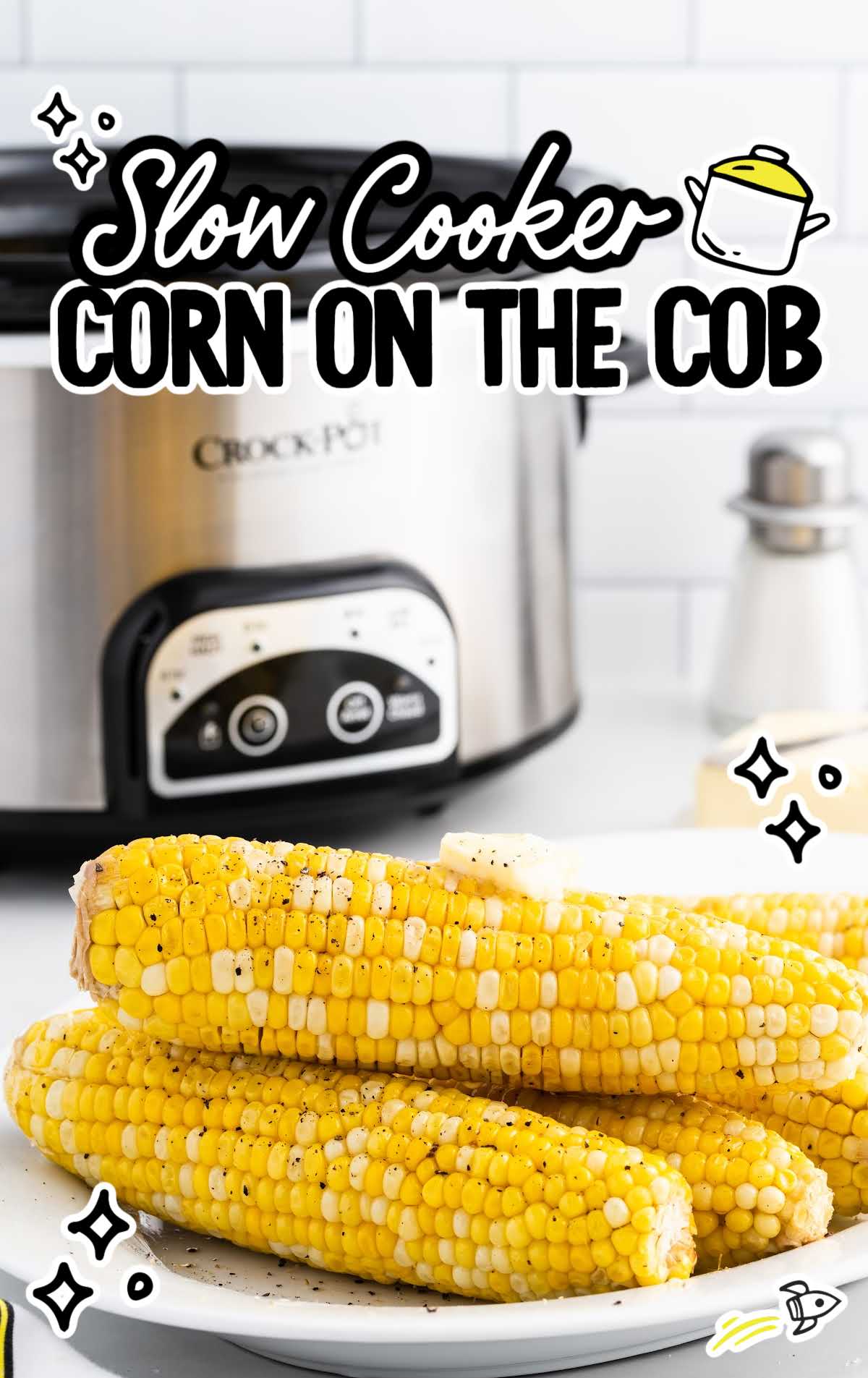 close up shot of Slow Cooker Corn on the Cob on a plate