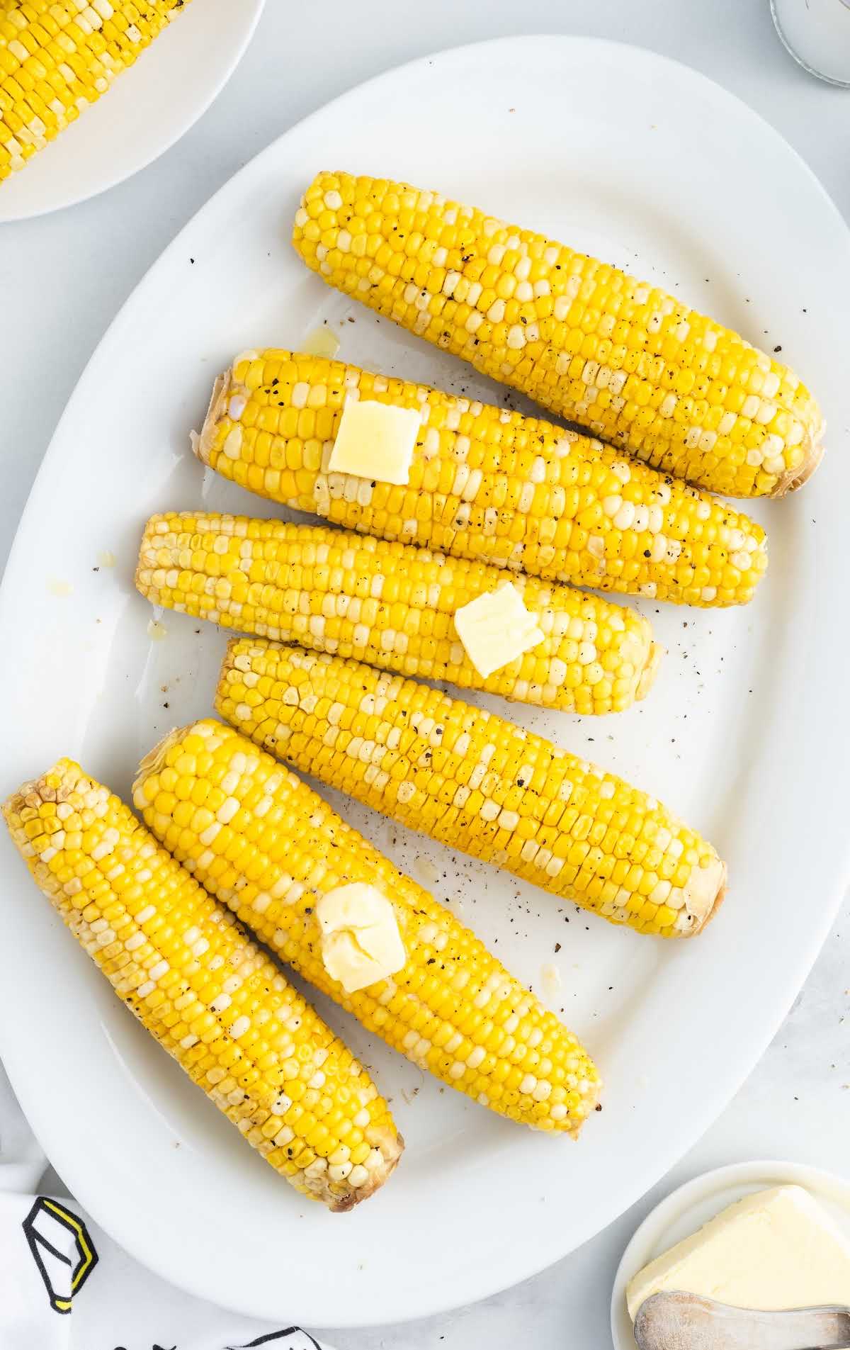 overhead shot of Slow Cooker Corn on the Cob on a plate