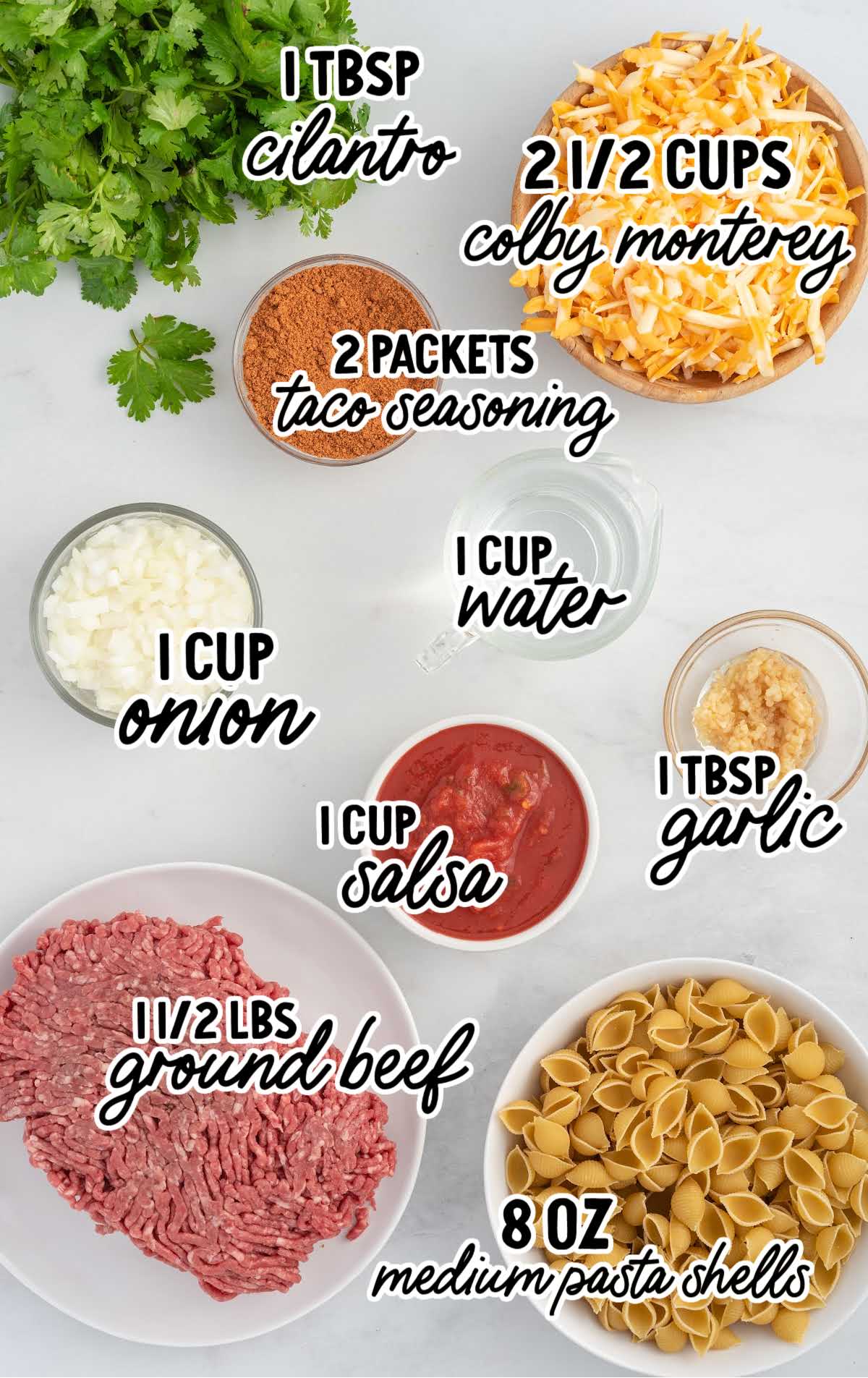 Taco Pasta raw ingredients that are labeled