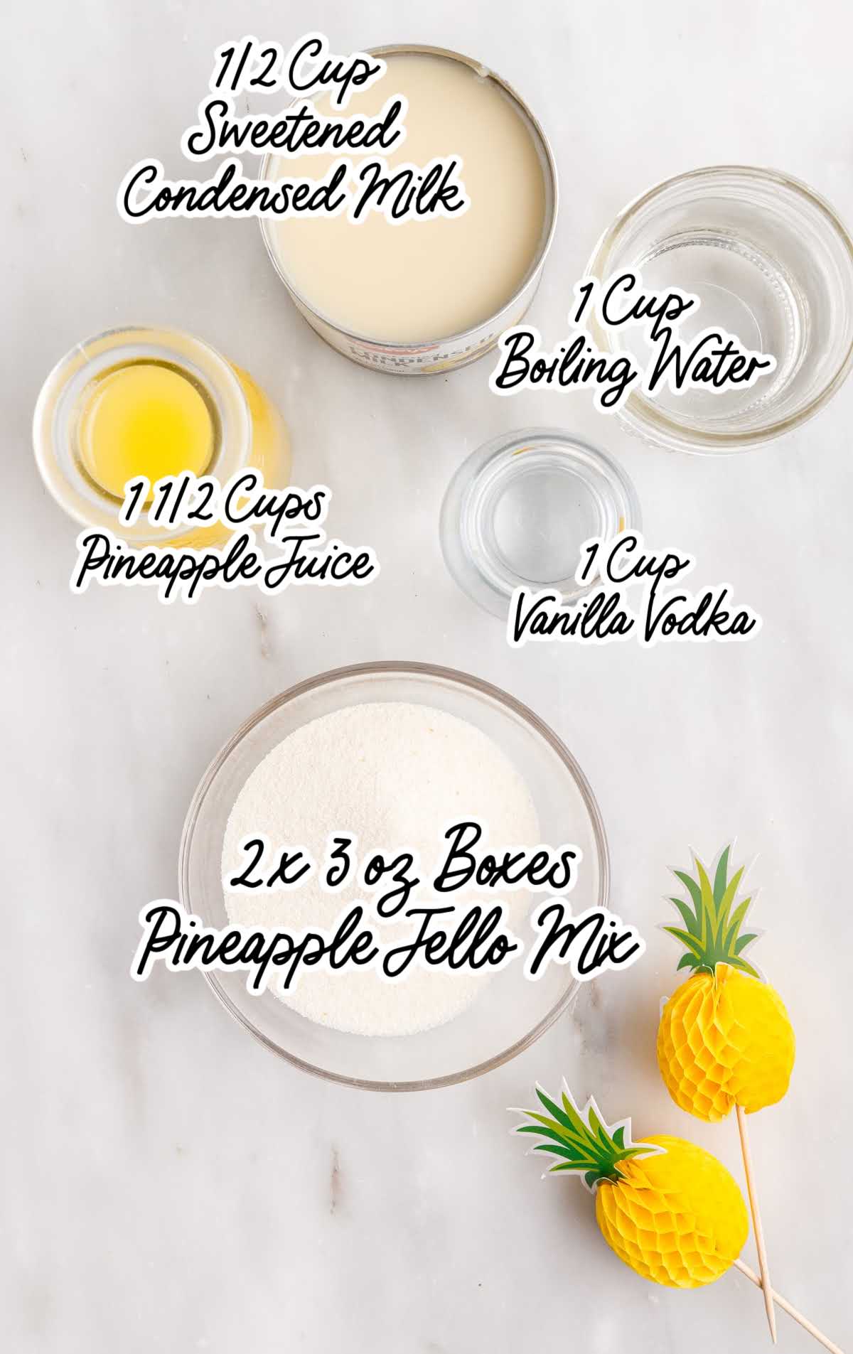 Dole Whip Jello Shots raw ingredients that are labeled