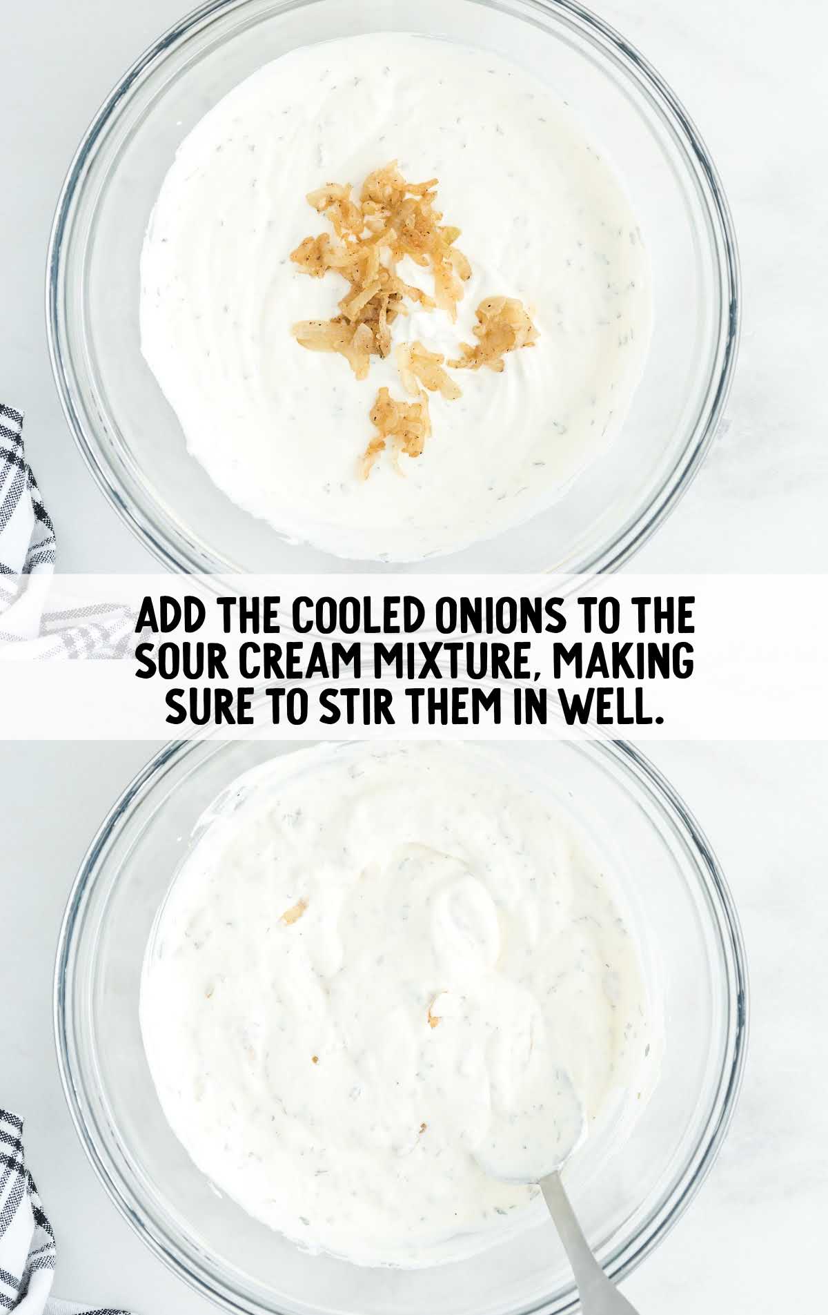 add onions to the sour cream mixture in a bowl
