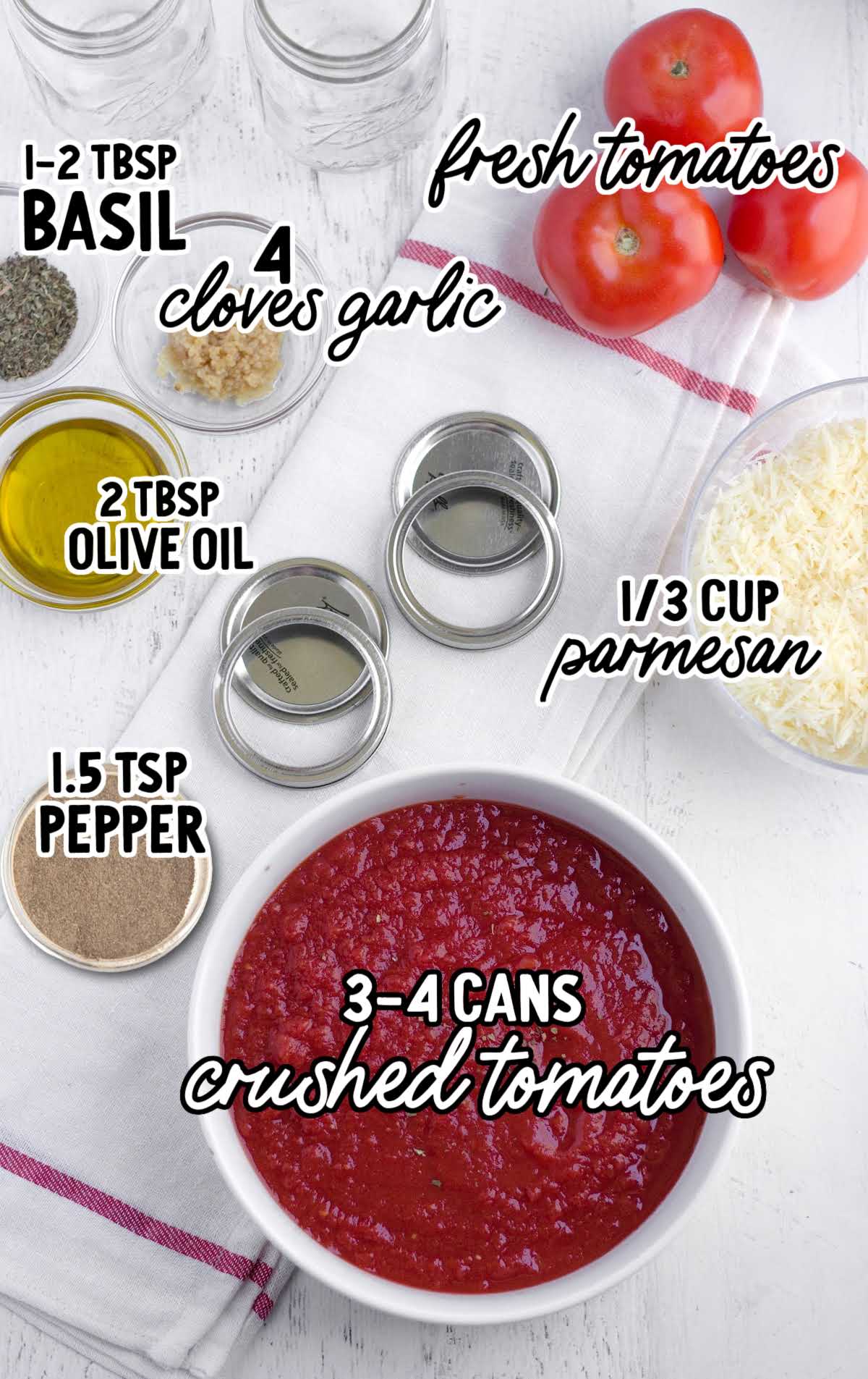 How to Make Homemade Tomato Sauce raw ingredients that are labeled
