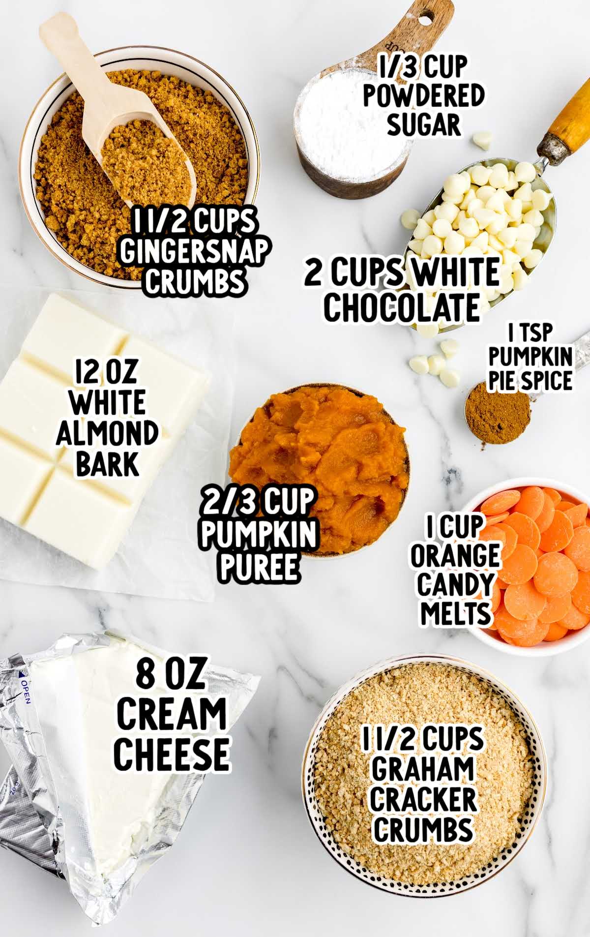 No Bake Pumpkin Cheesecake Balls raw ingredients that are labeled