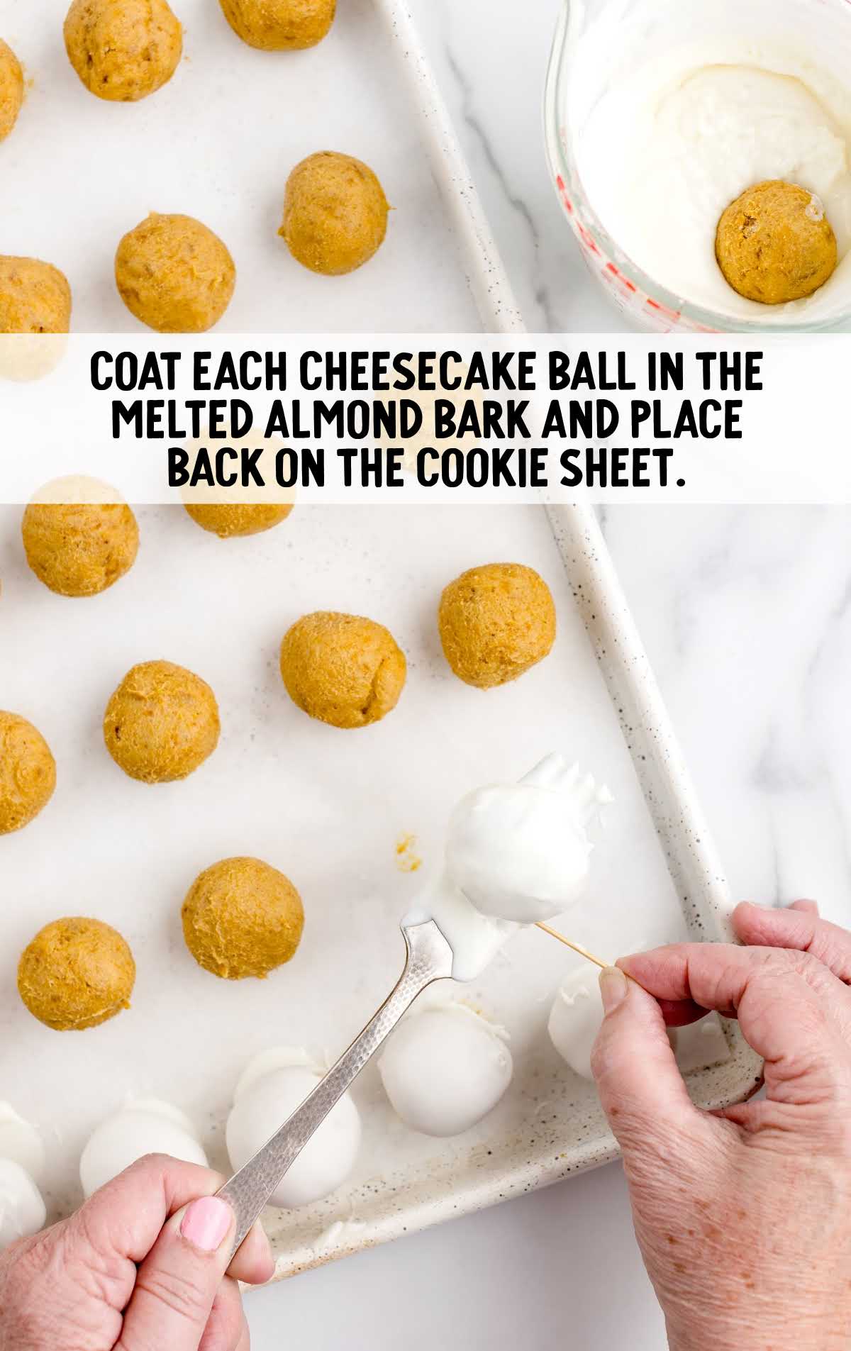 coat each ball with almond bark in a cookie sheet