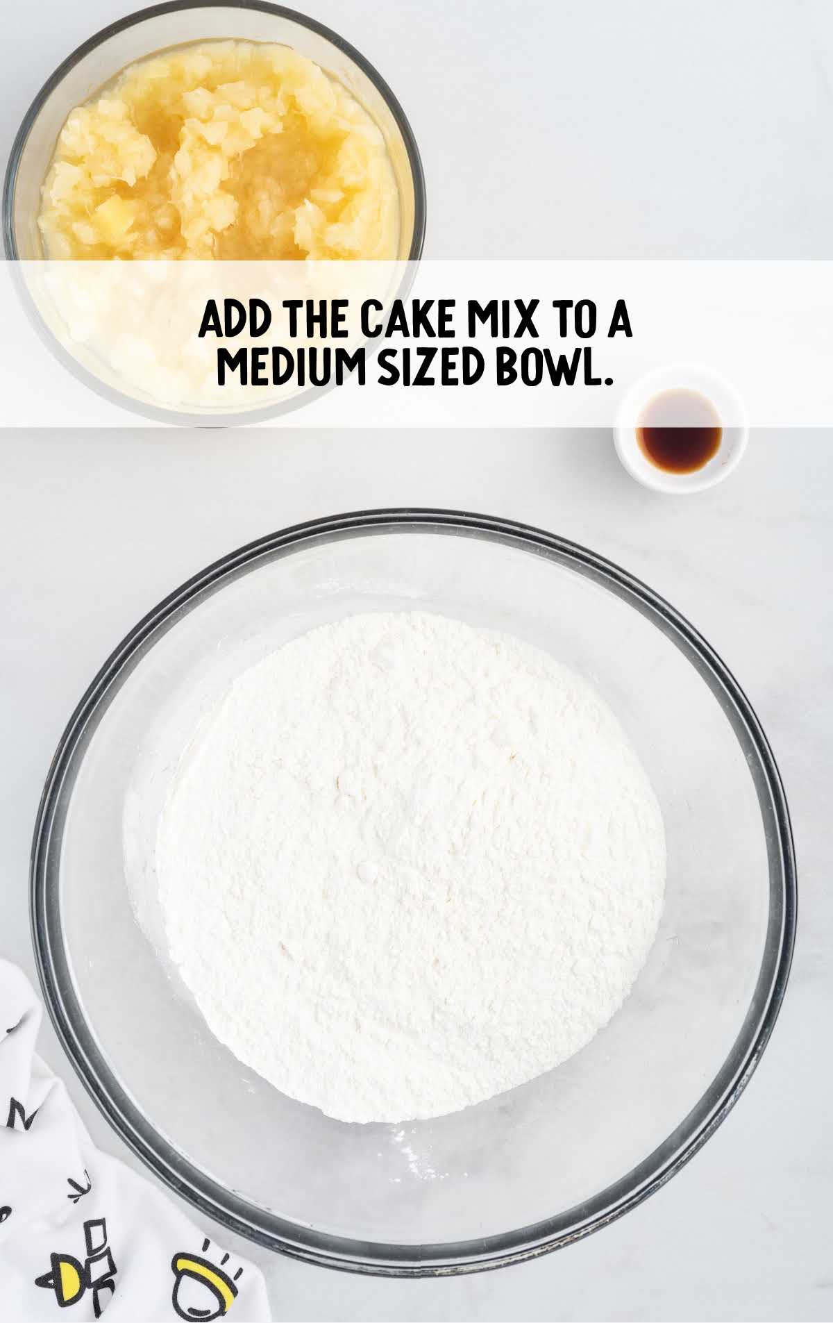 cake mix added to a medium size bowl
