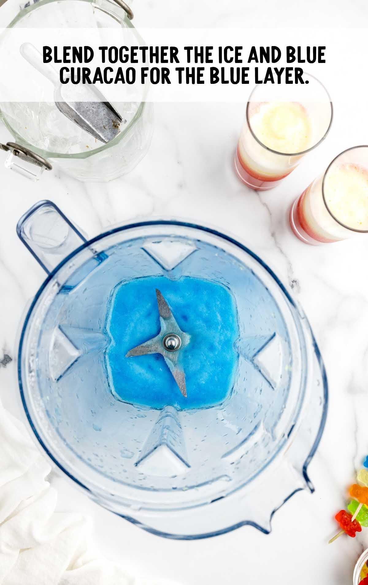 ice and blue curacao blended together in a blender