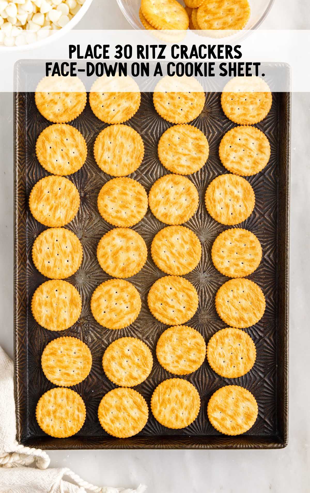 crackers placed on to a cookie sheet