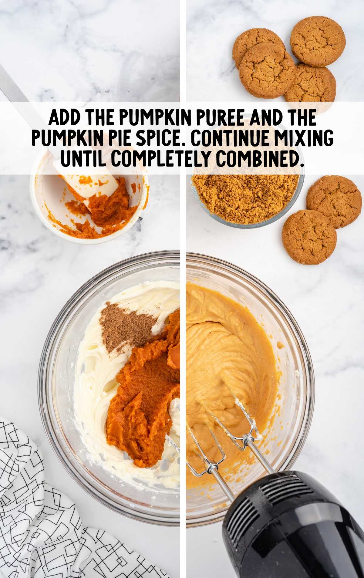 pumpkin puree and pumpkin pie spice blended together in a bowl