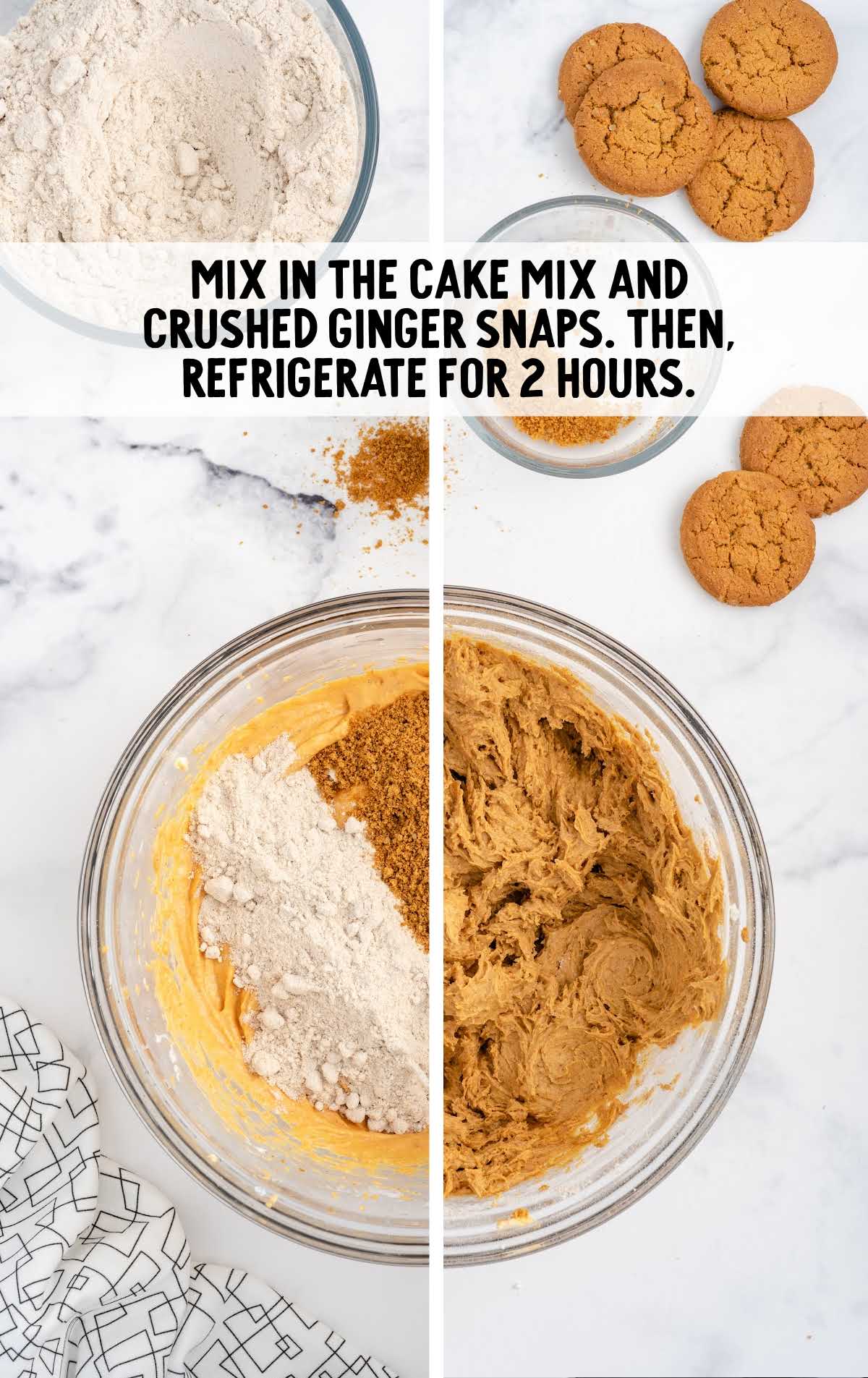 cake mix and crushed ginger snaps mixed in a bowl