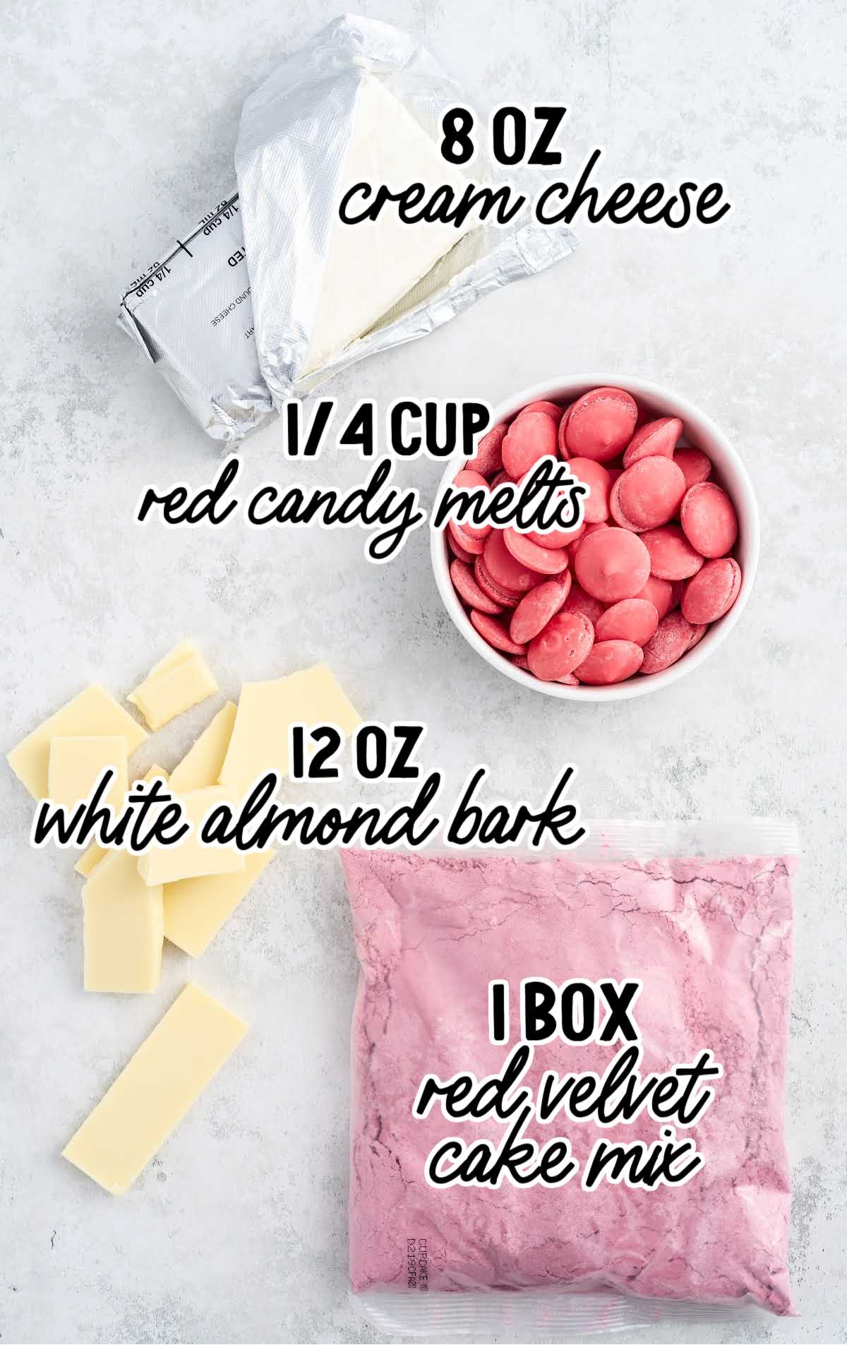 Red Velvet Cheesecake Bites raw ingredients that are labeled