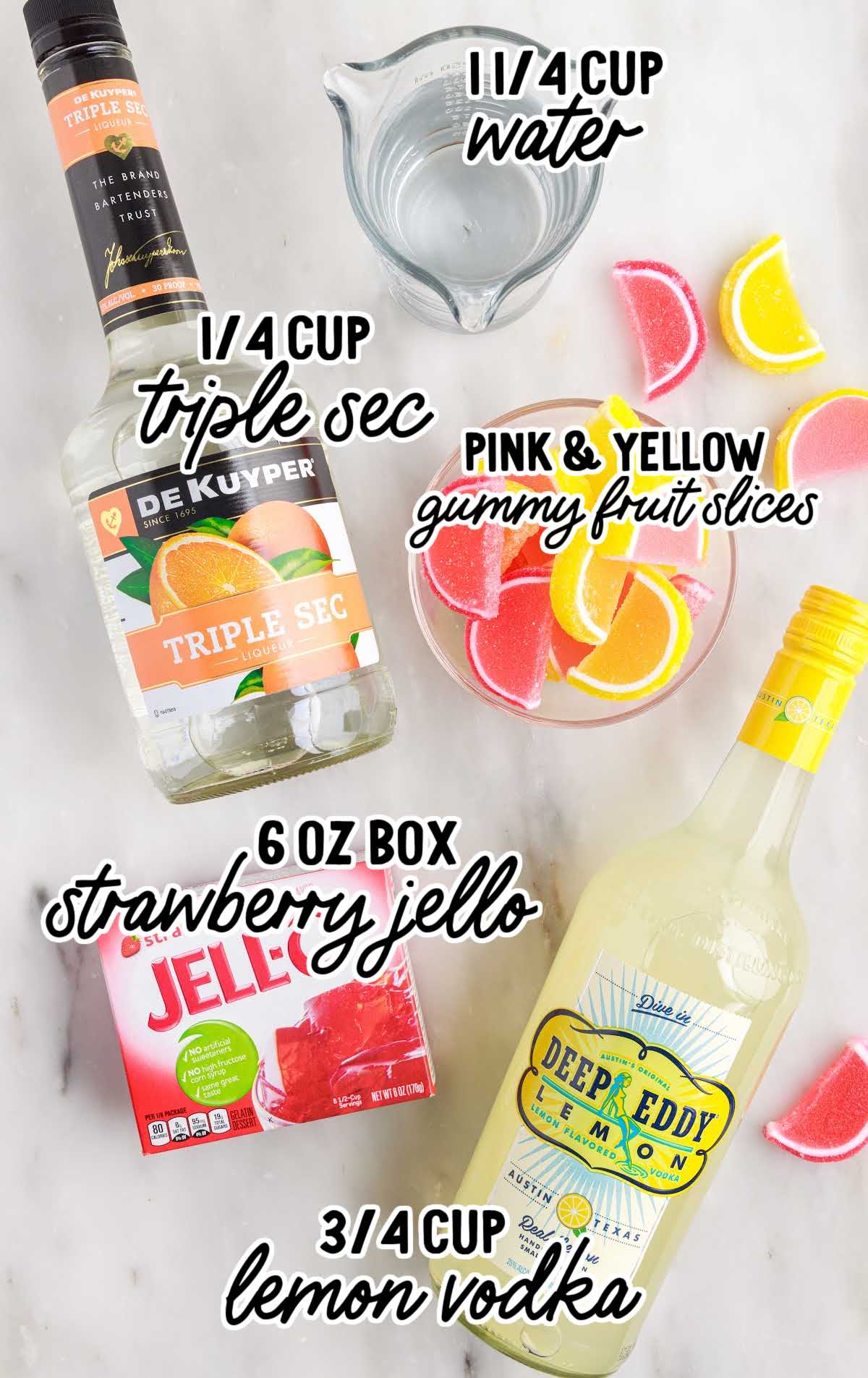 Strawberry Lemonade Jello Shots raw ingredients that are labeled