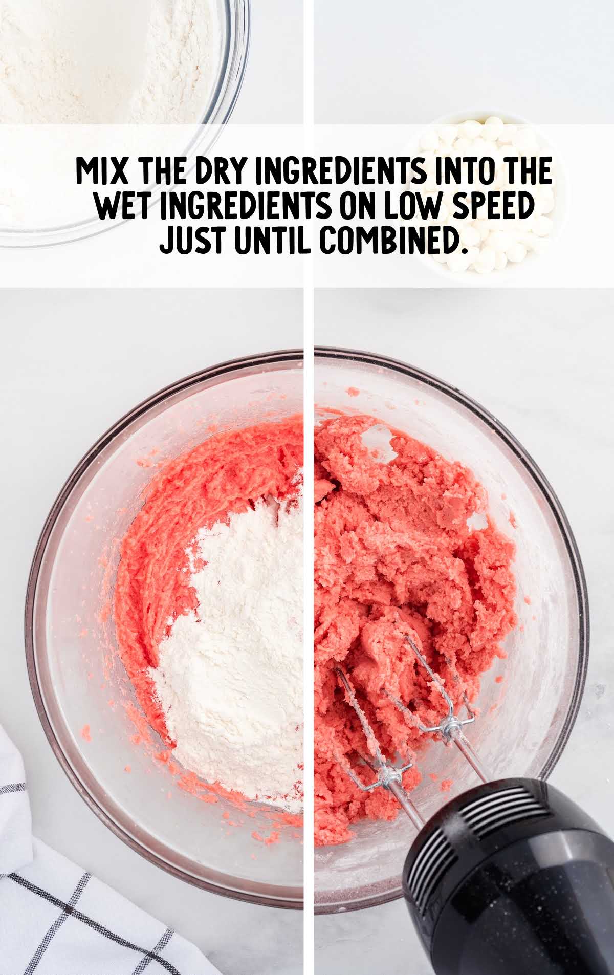 dry ingredients and wet ingredients blended together in a bowl
