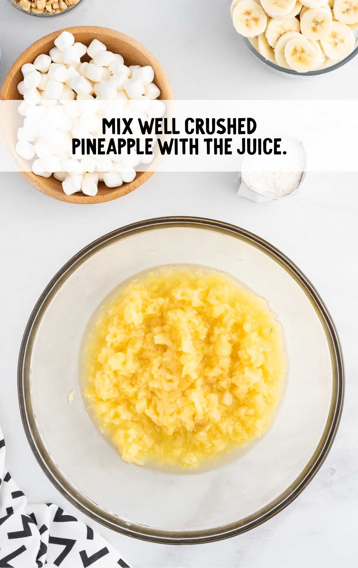 crushed pineapple juice mixed in a bowl
