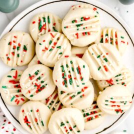 overhead shot of Christmas Shortbread Cookies on a plate