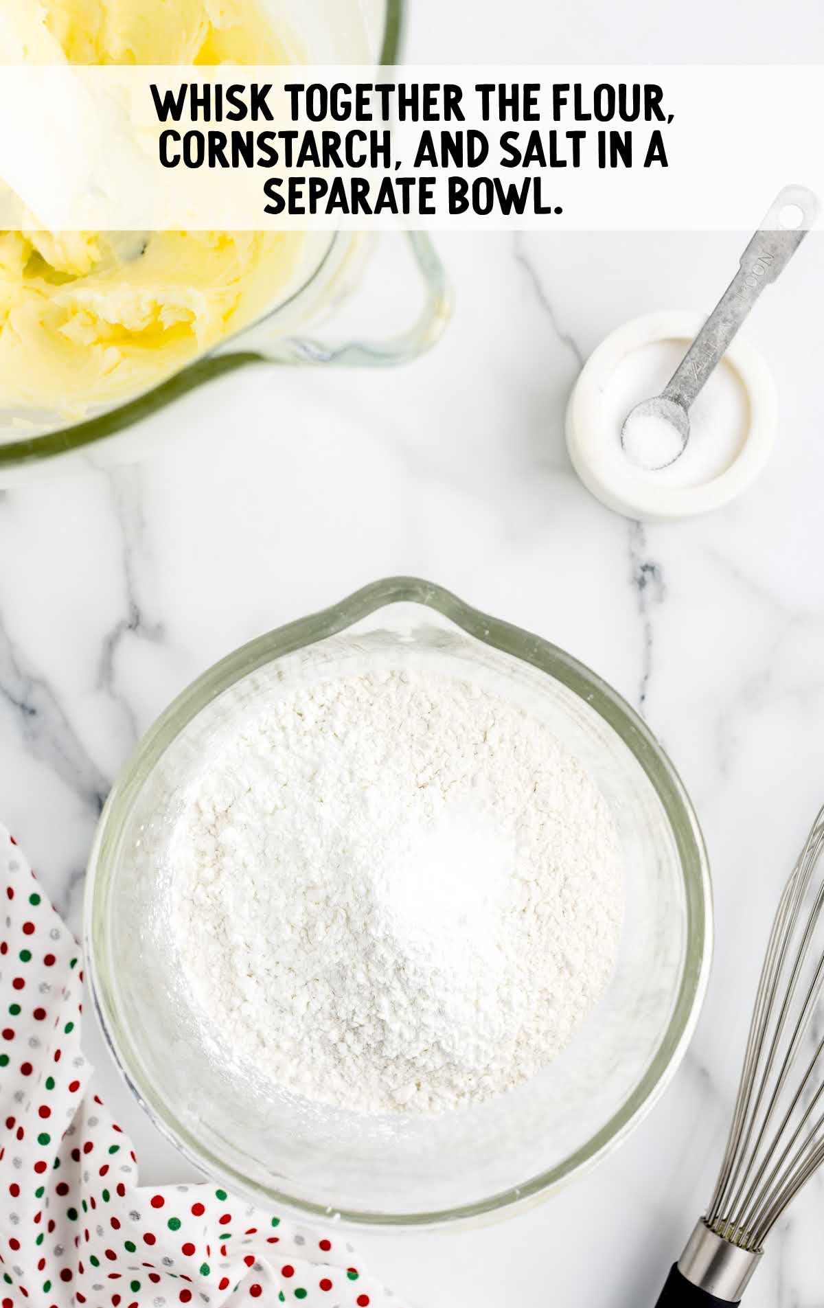 flour, cornstarch, and salt whisked in a cup