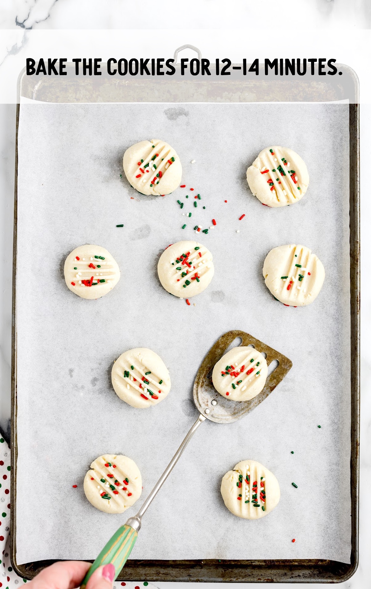 Christmas Shortbread Cookies baked on a cookie sheet