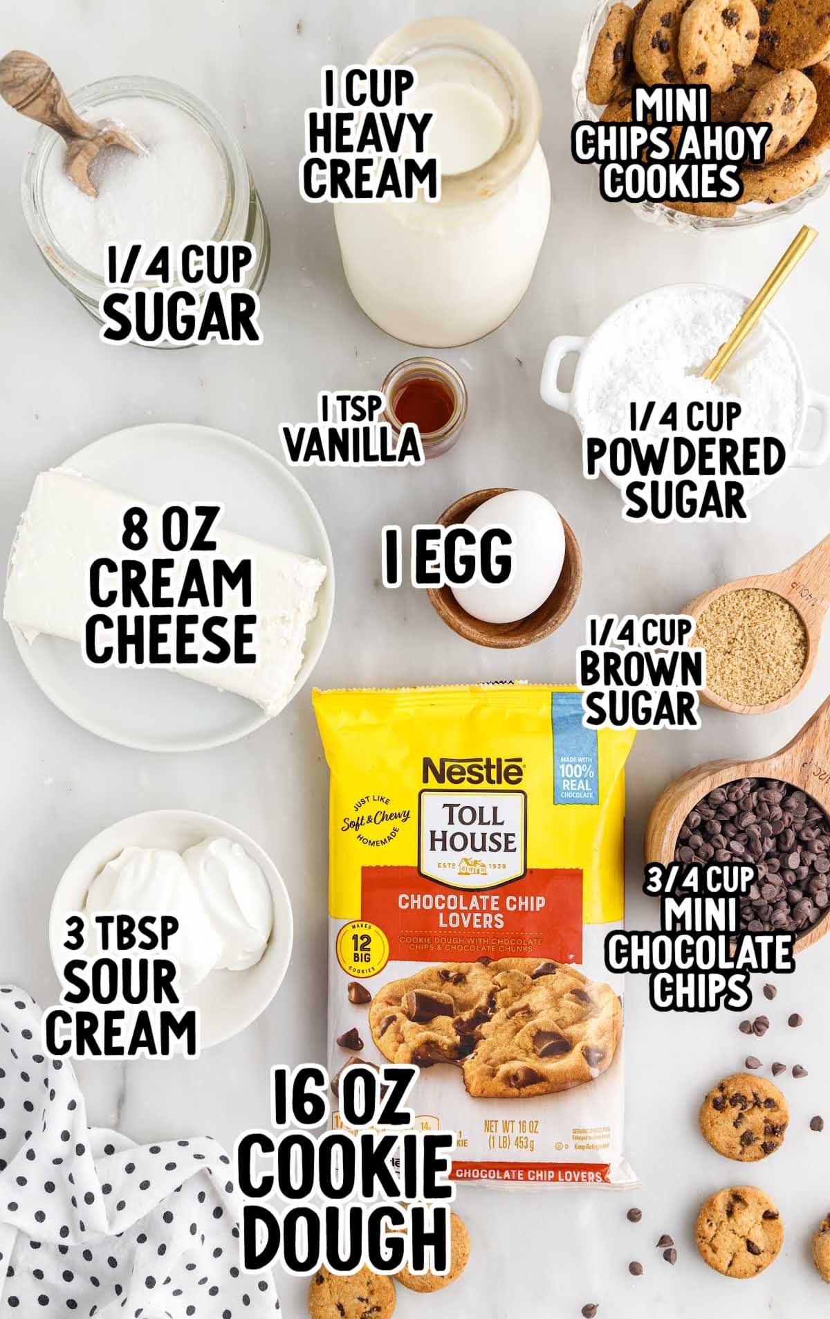 Cookie Dough Cheesecakes Bites raw ingredients that are labeled