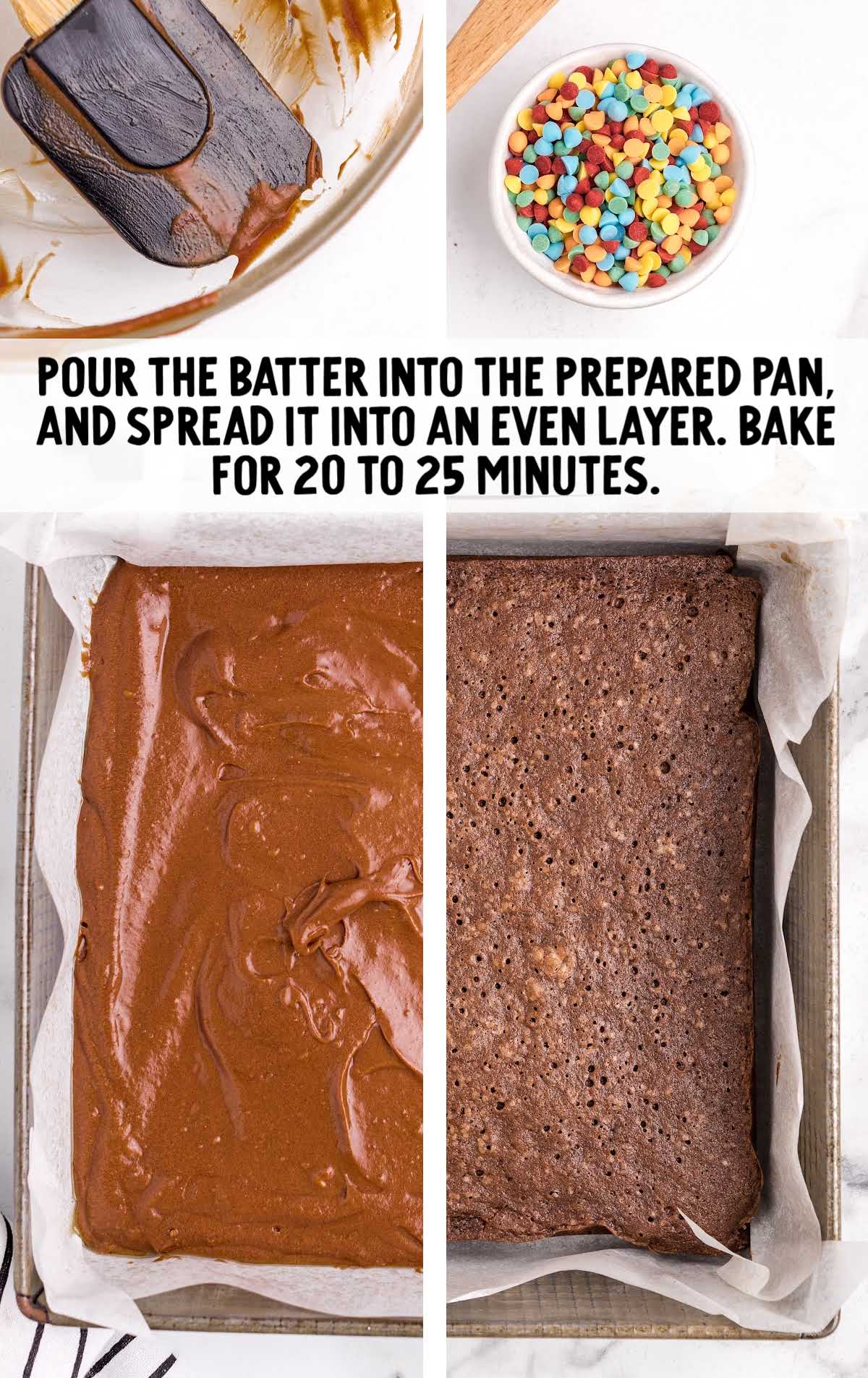 pour batter into a pan and spread evenly 