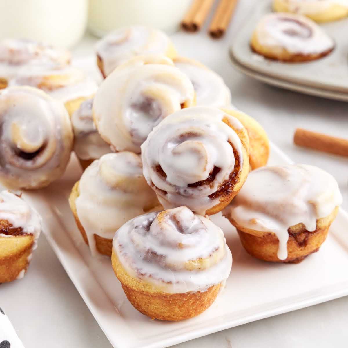 close up shot of Mini Cinnamon Rolls on a plate
