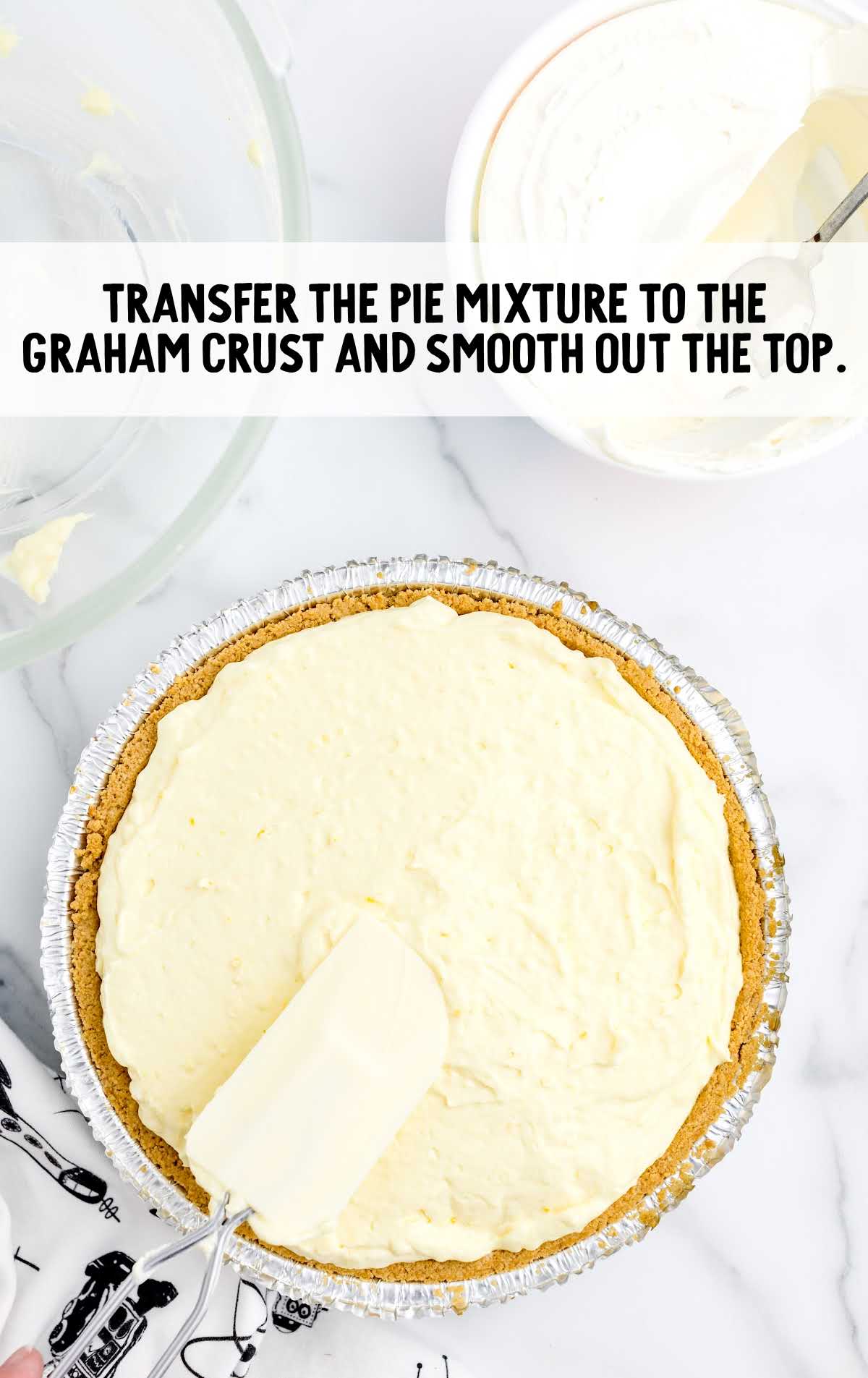 pie mixture transferred to the graham cracker in a dish