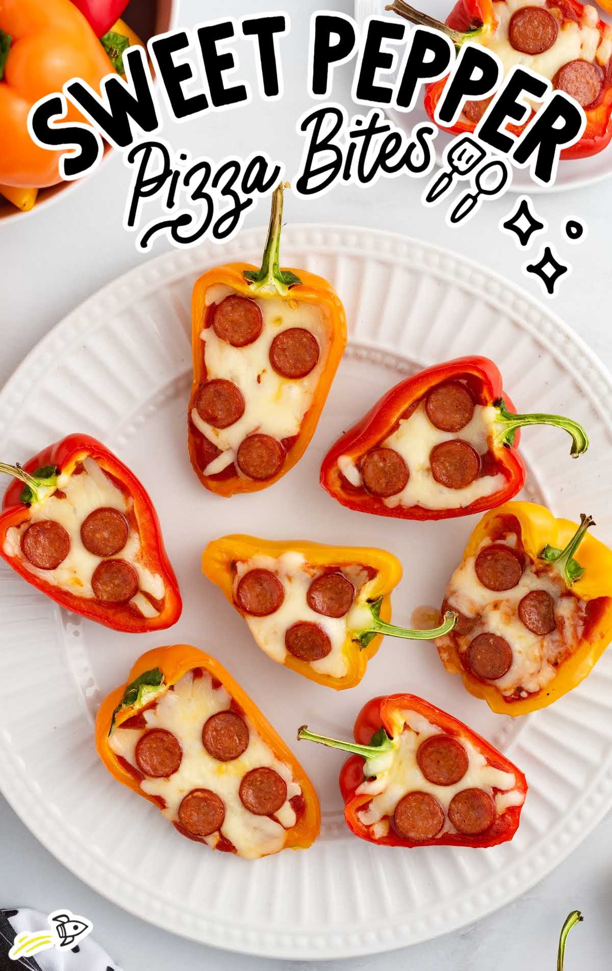 overhead shot of Sweet Pepper Pizza Bites on a plate