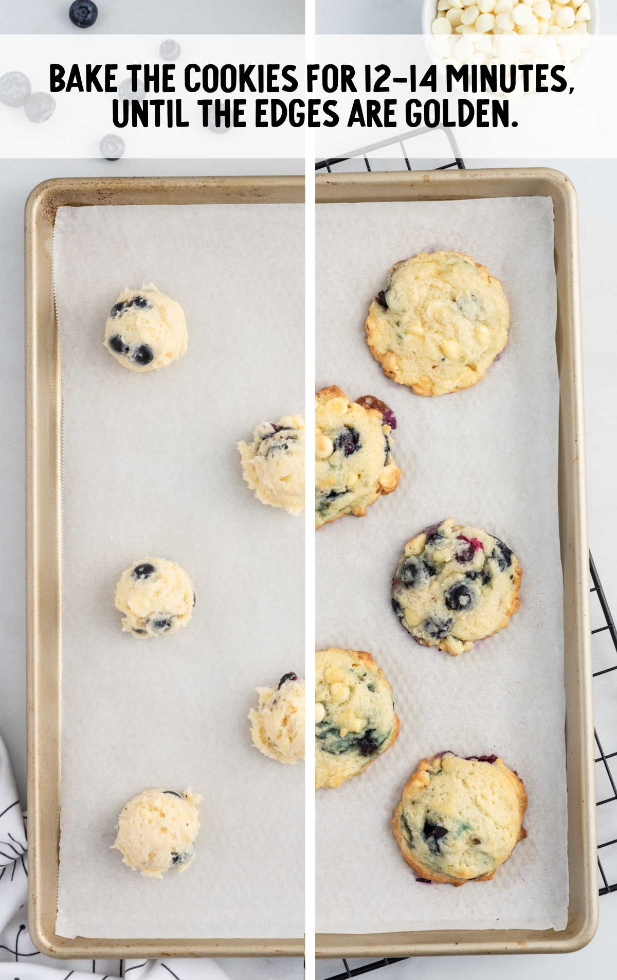 Blueberry Cheesecake Cookies baked in a baking sheet