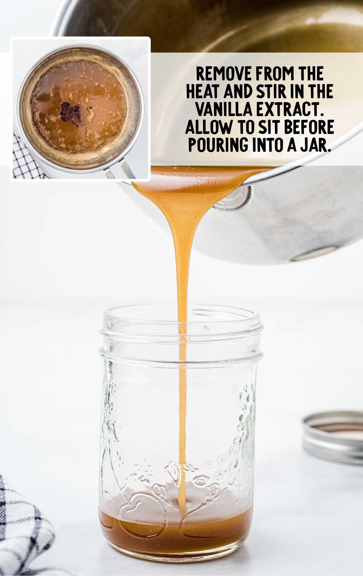 vanilla extract stirred in a pot and then poured in a jar