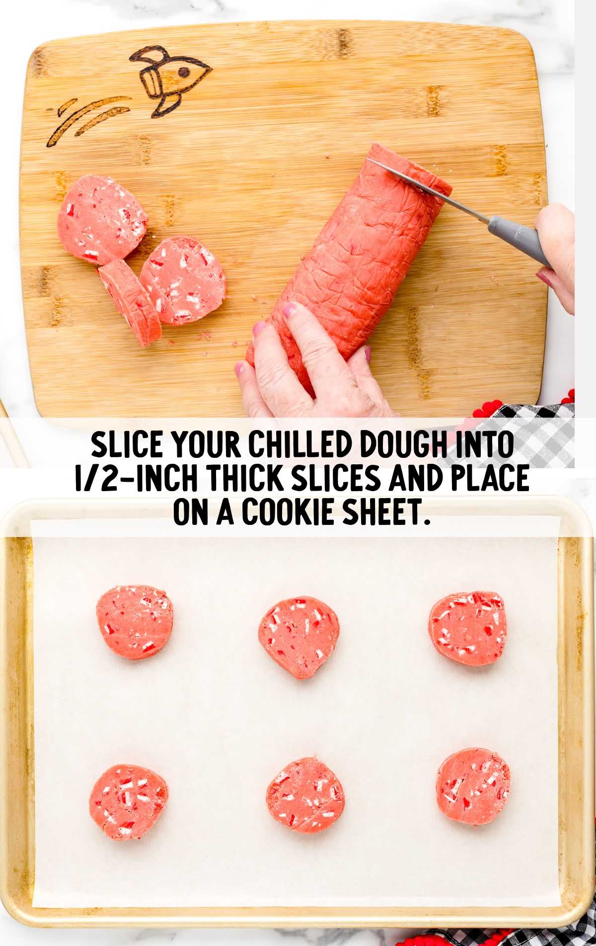 using a knife slice chilled dough and place on cookie sheet
