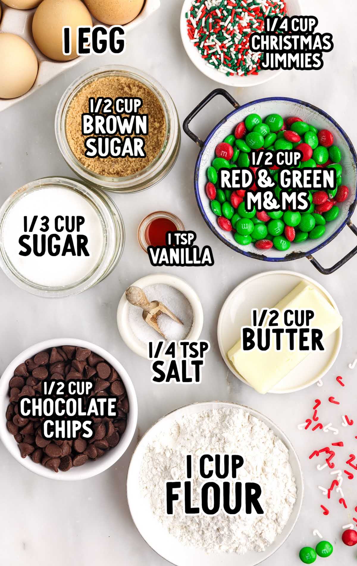 Christmas Cookie Bars raw ingredients that are labeled