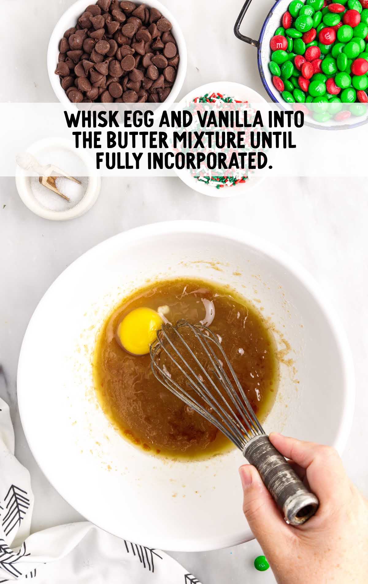 egg and vanilla combined with the butter mixture and wished in a bowl