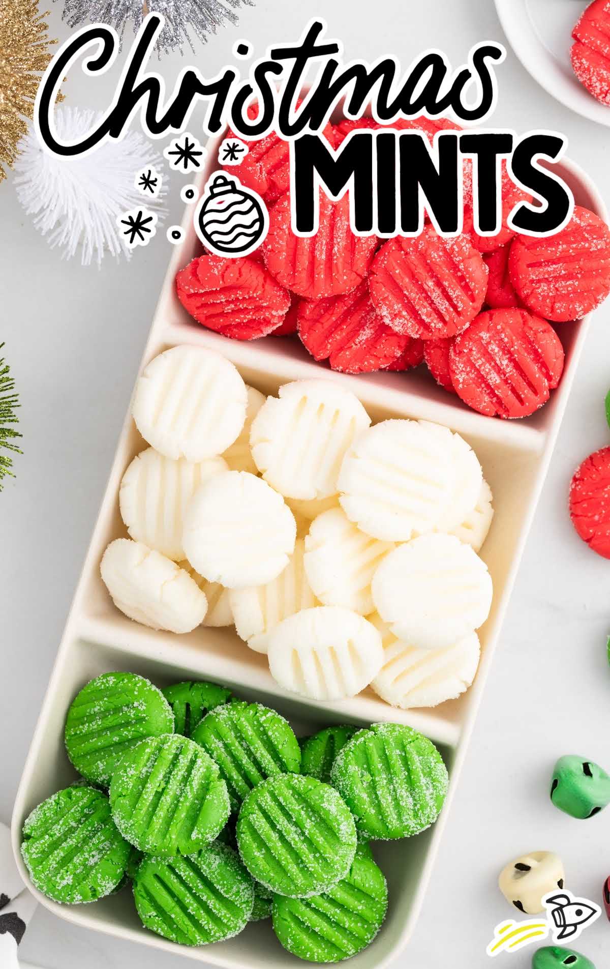 close up shot of Christmas Mints in a serving tray