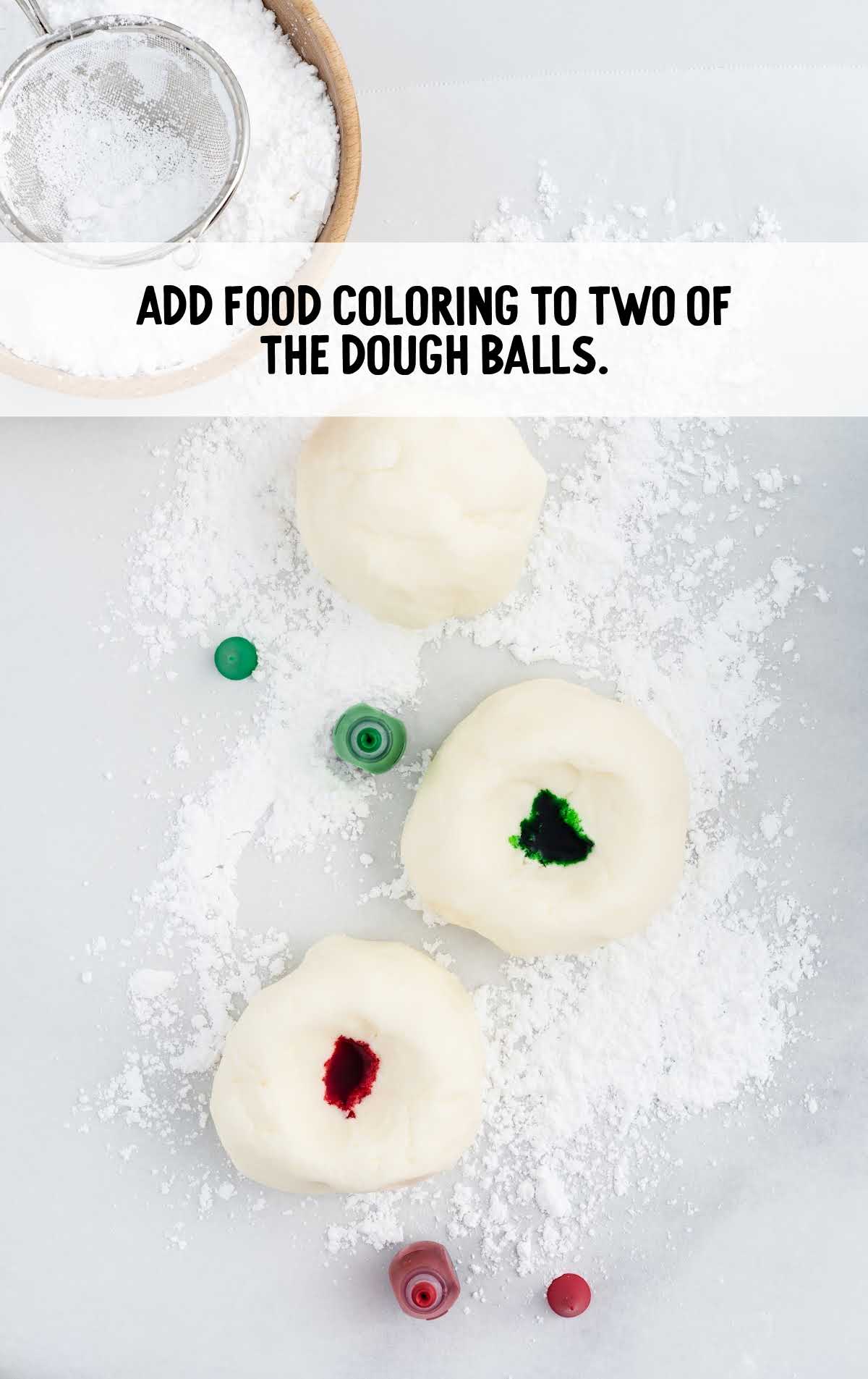 food coloring added to the dough balls
