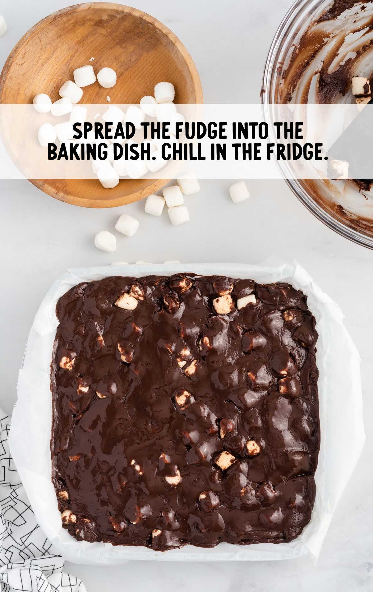 fudge spread into the baking dish
