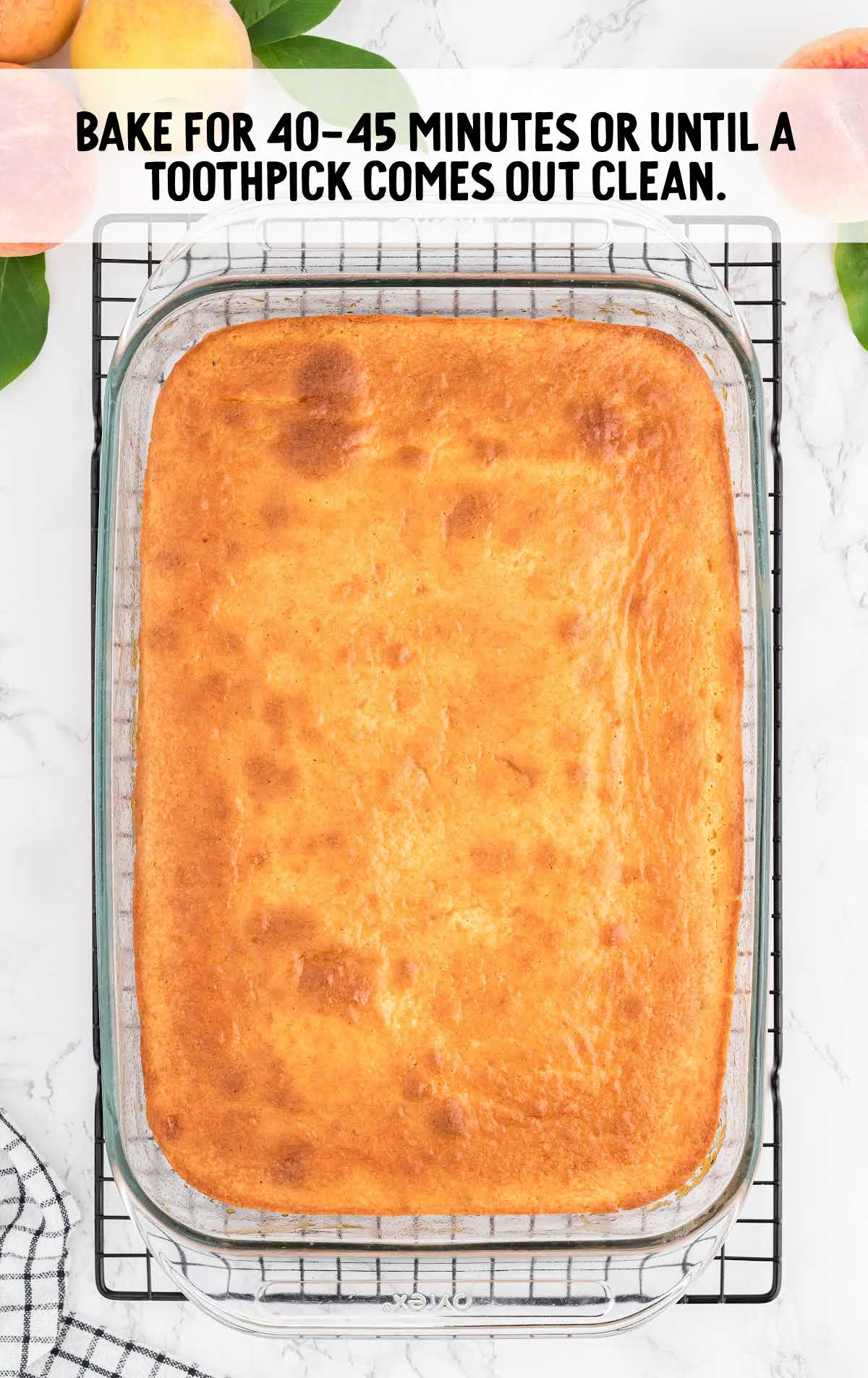 Peach Upside-Down Cake baked in a baking dish