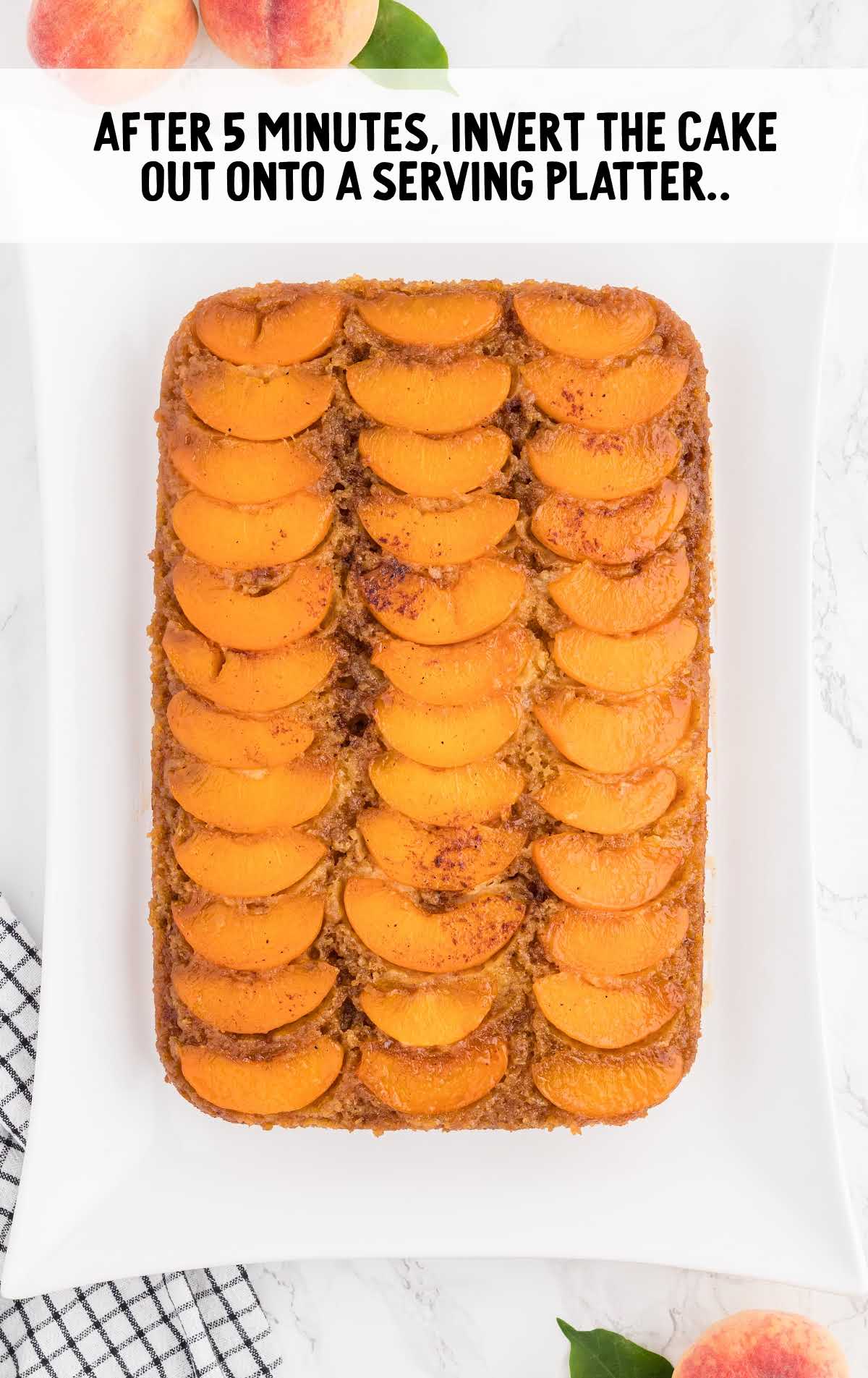 Peach Upside-Down Cake on a serving platter