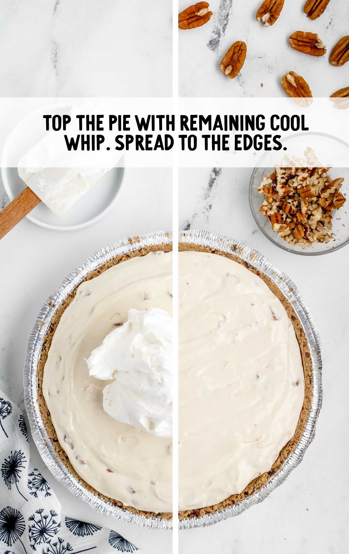 cool whip topped on top of the pie and spread on the edges