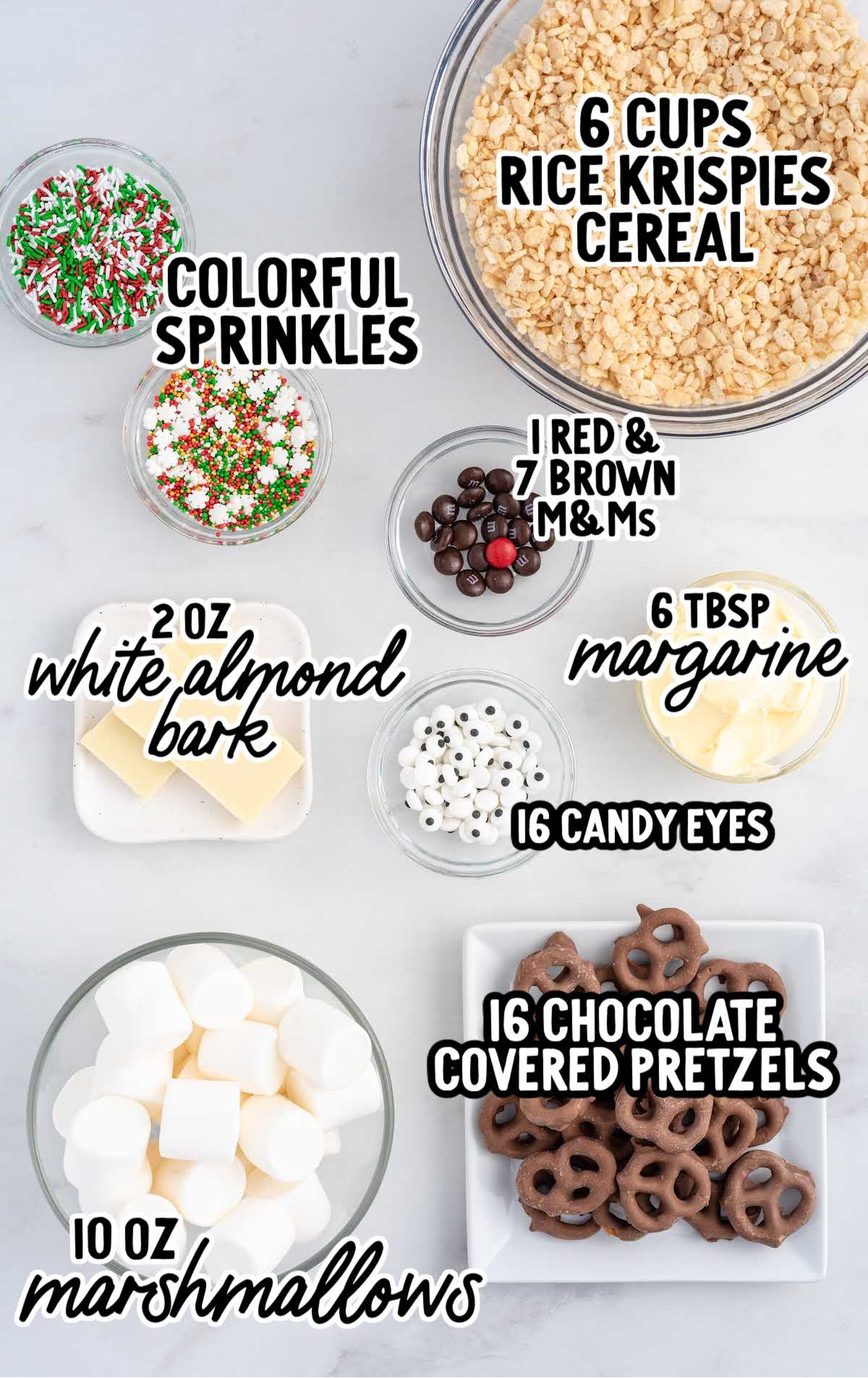 Reindeer Rice Krispie Treats raw ingredients that are labeled