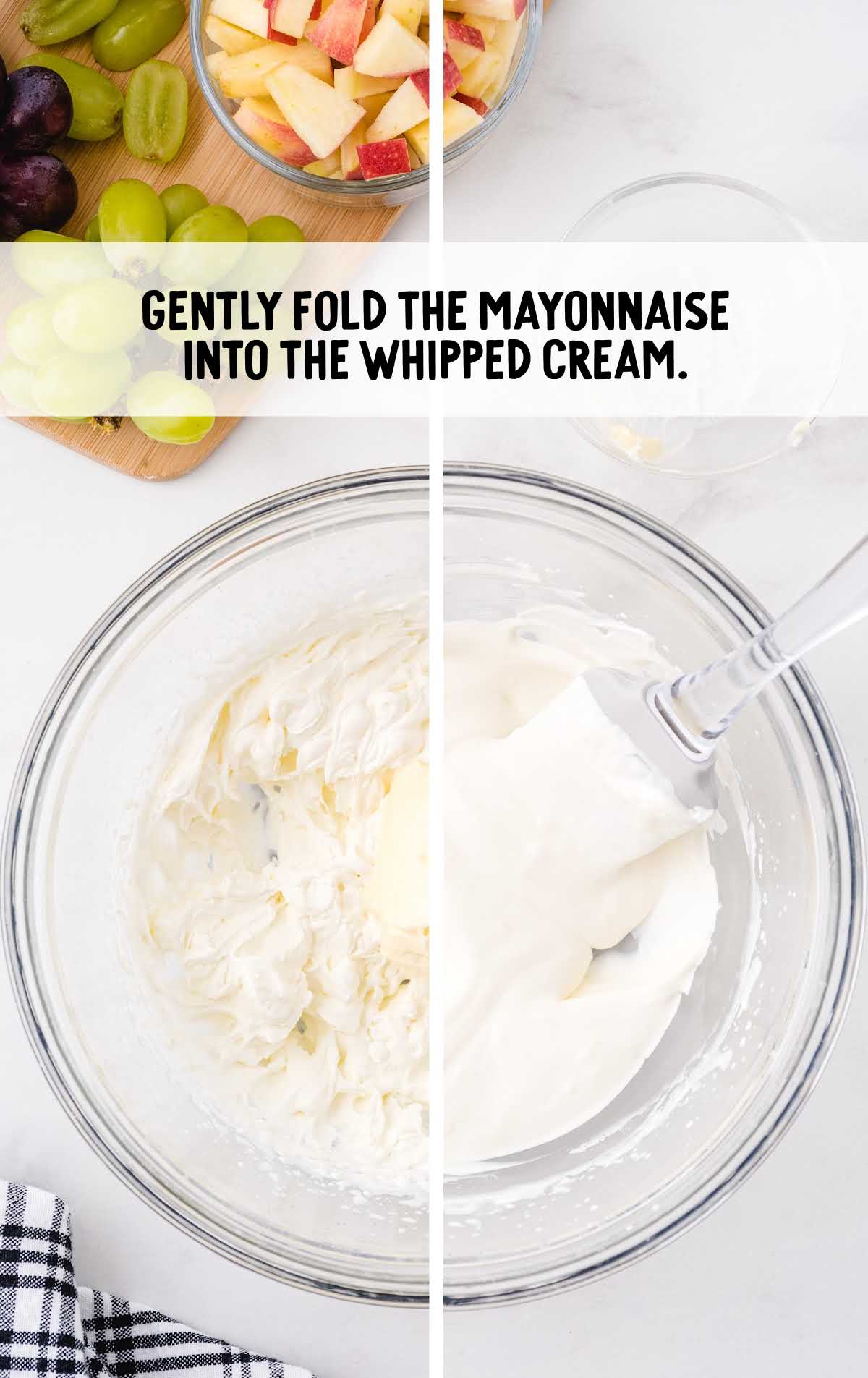 mayonnaise and whipped cream folded in a bowl