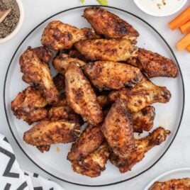 overhead shot of Air Fryer Chicken Wings on a plate