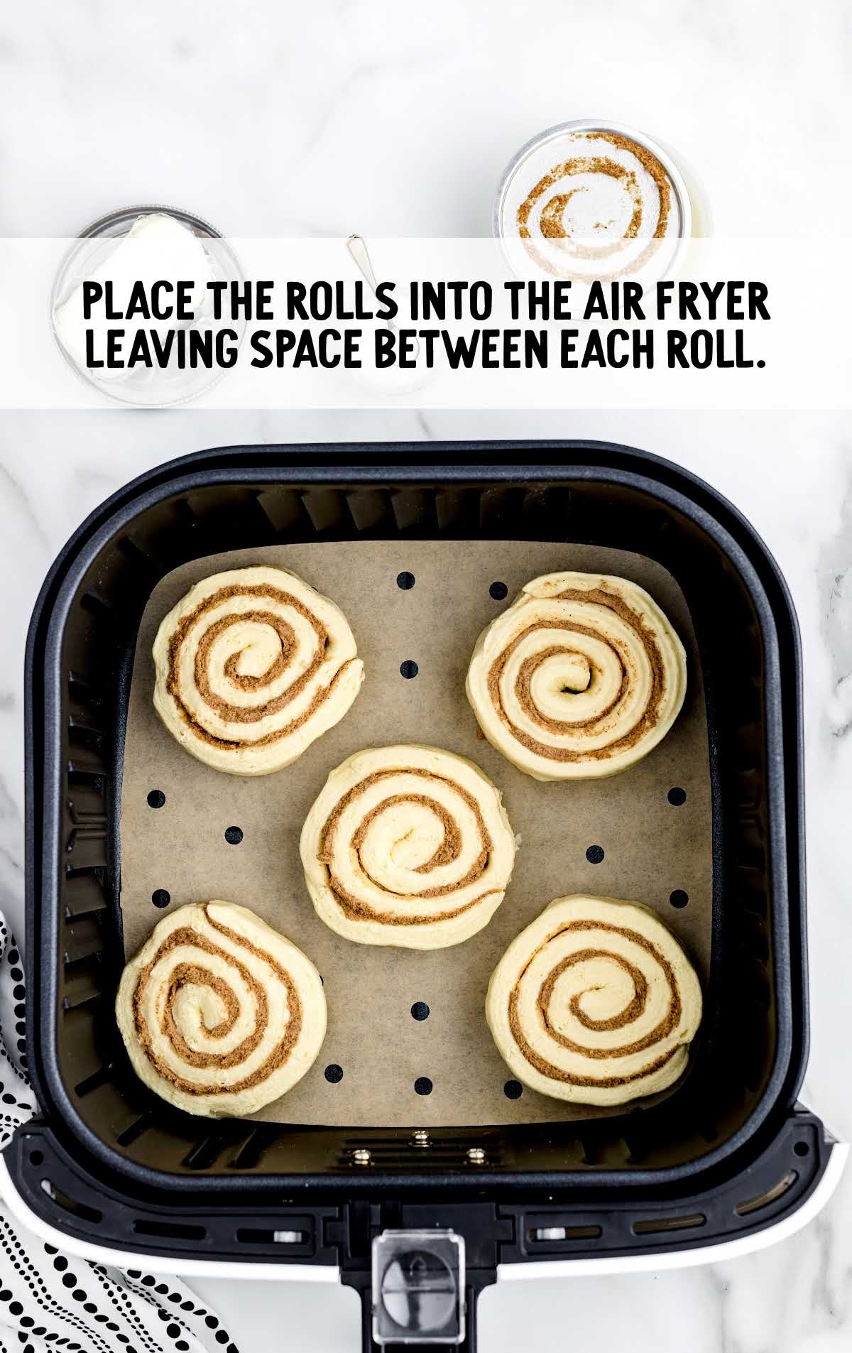 rolls placed into the air fryer