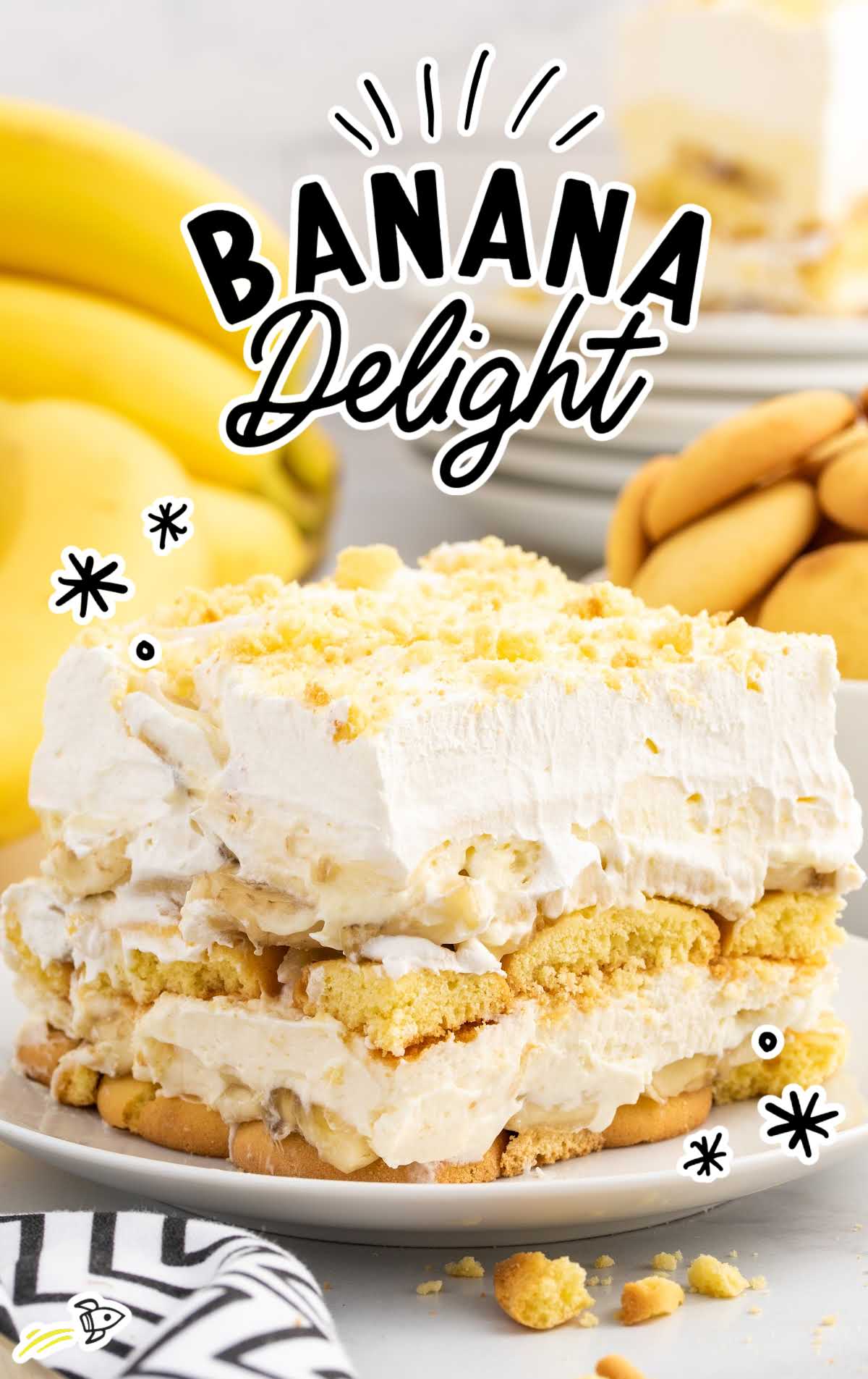 a close up shot of a slice of Banana Delight on a plate